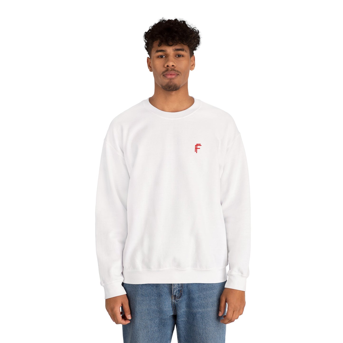 Frenzy - Unisex Heavy Blend™ Crewneck Sweatshirt with Red Logo - Cozy Modern Style. - Fitness Frenzy