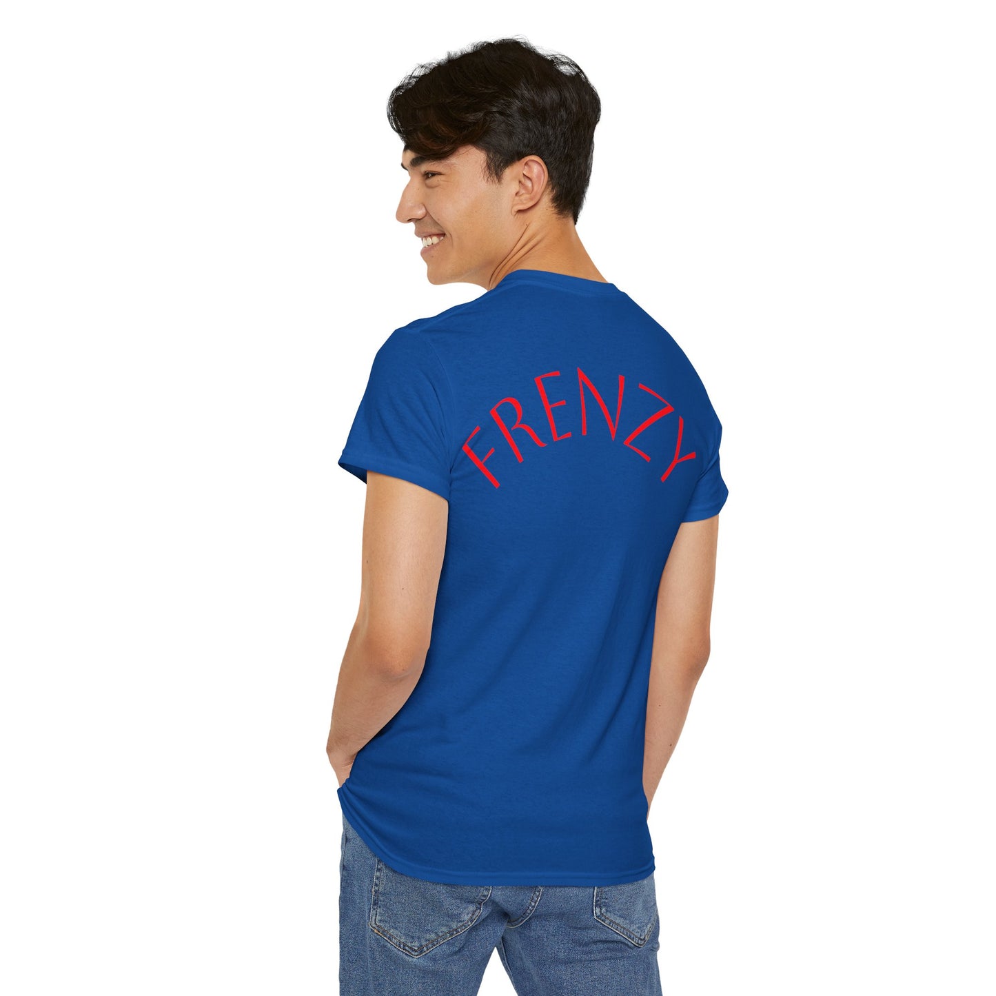 Frenzy Graphic Unisex Heavy Cotton Tee with Bold Red Design. - Fitness Frenzy