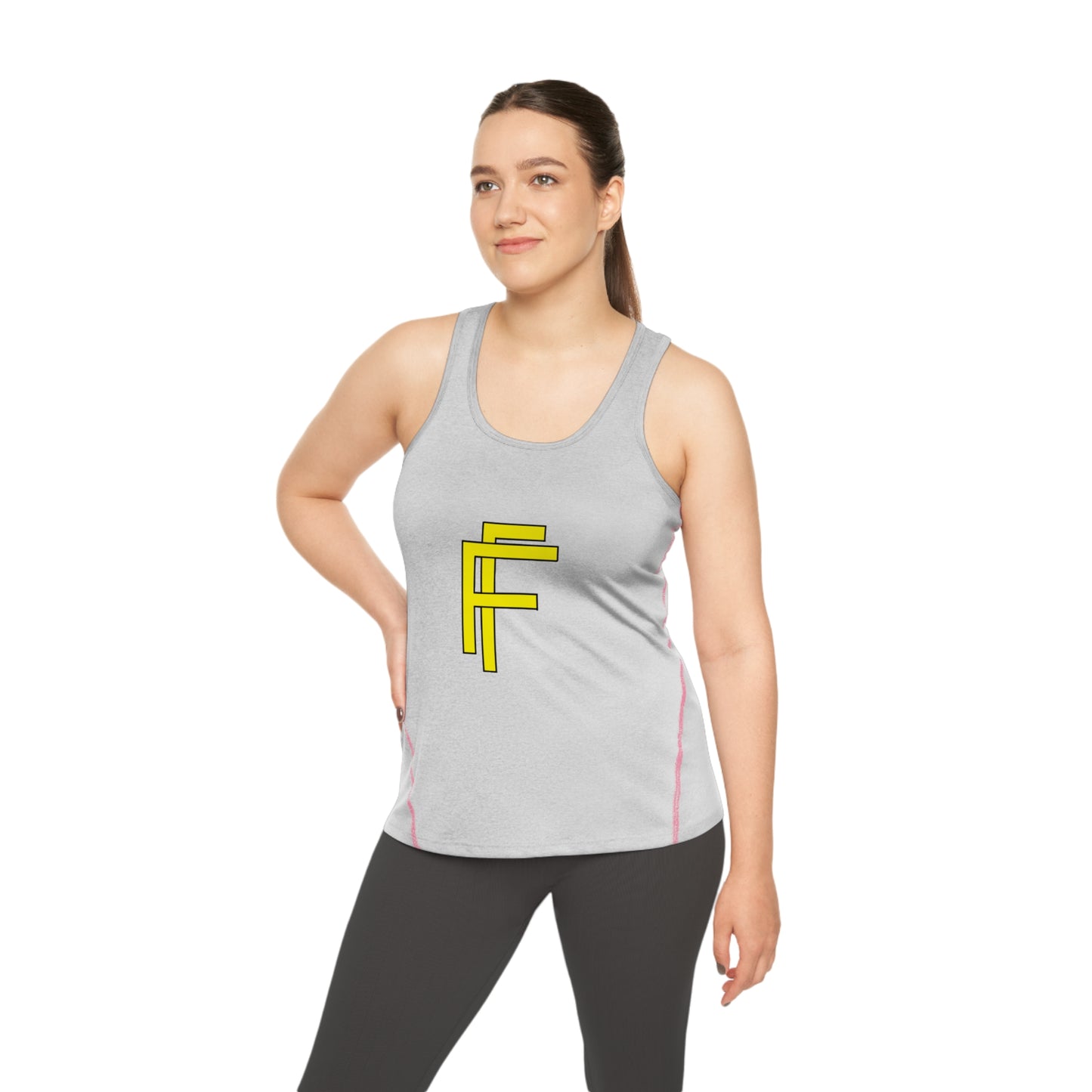 Frenzy - Women's Racerback Sports Vest with yellow Logo. - Fitness Frenzy