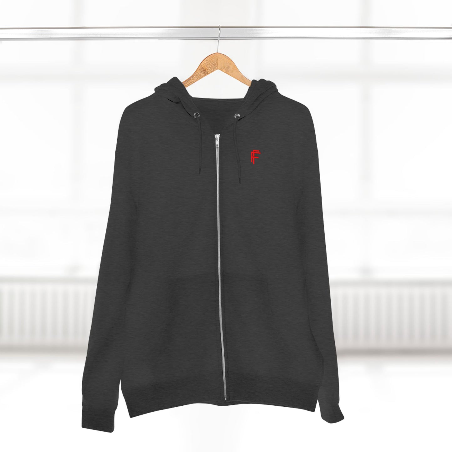Frenzy - Unisex Zip Hoodie with Red Logo - Fresh Style Grey Zip-Up with Red Graphics. - Fitness Frenzy