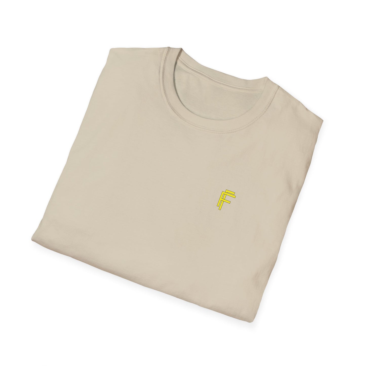 Minimalist Unisex Softstyle T-Shirt - Yellow Logo. - Fitness Frenzy