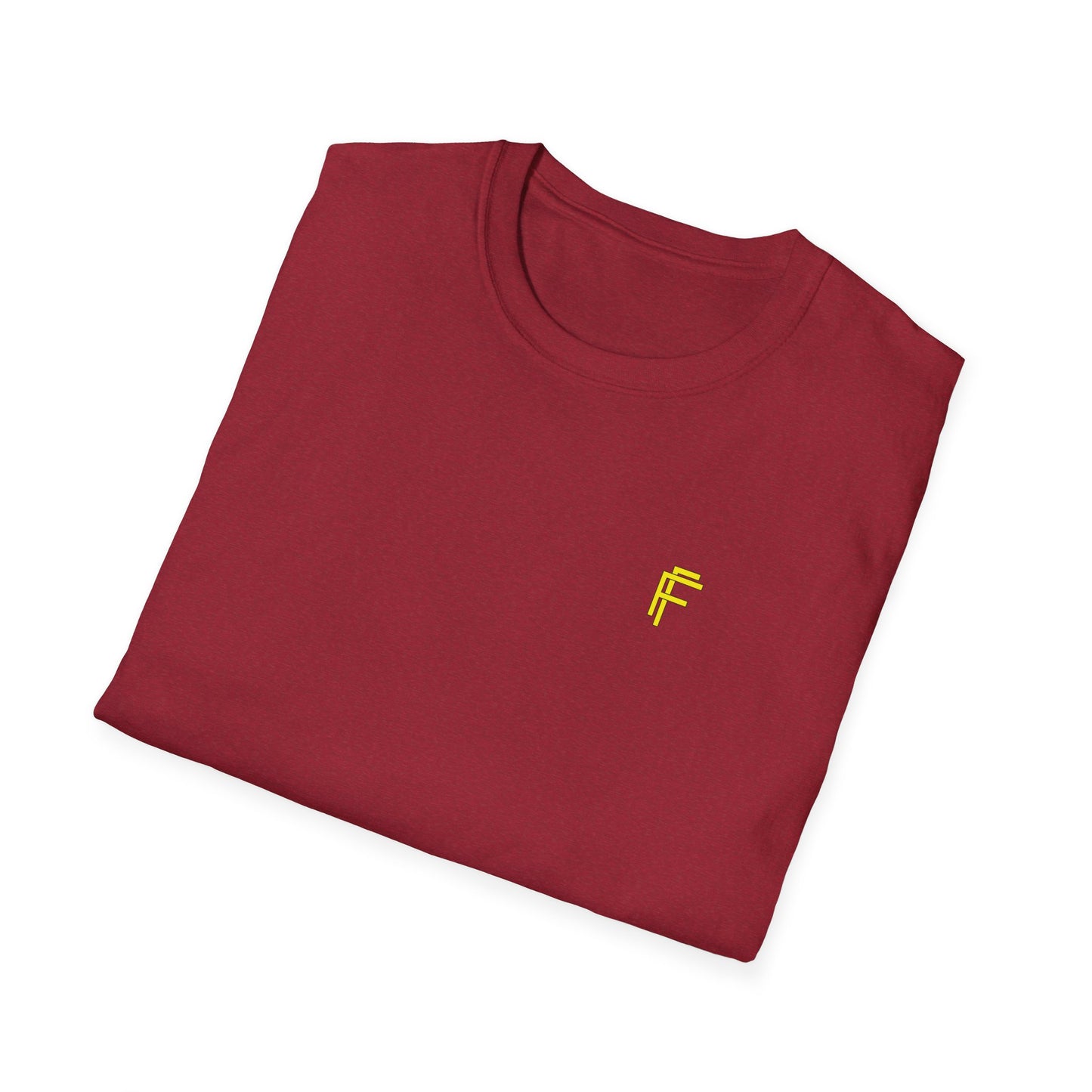 Minimalist Unisex Softstyle T-Shirt - Yellow Logo. - Fitness Frenzy