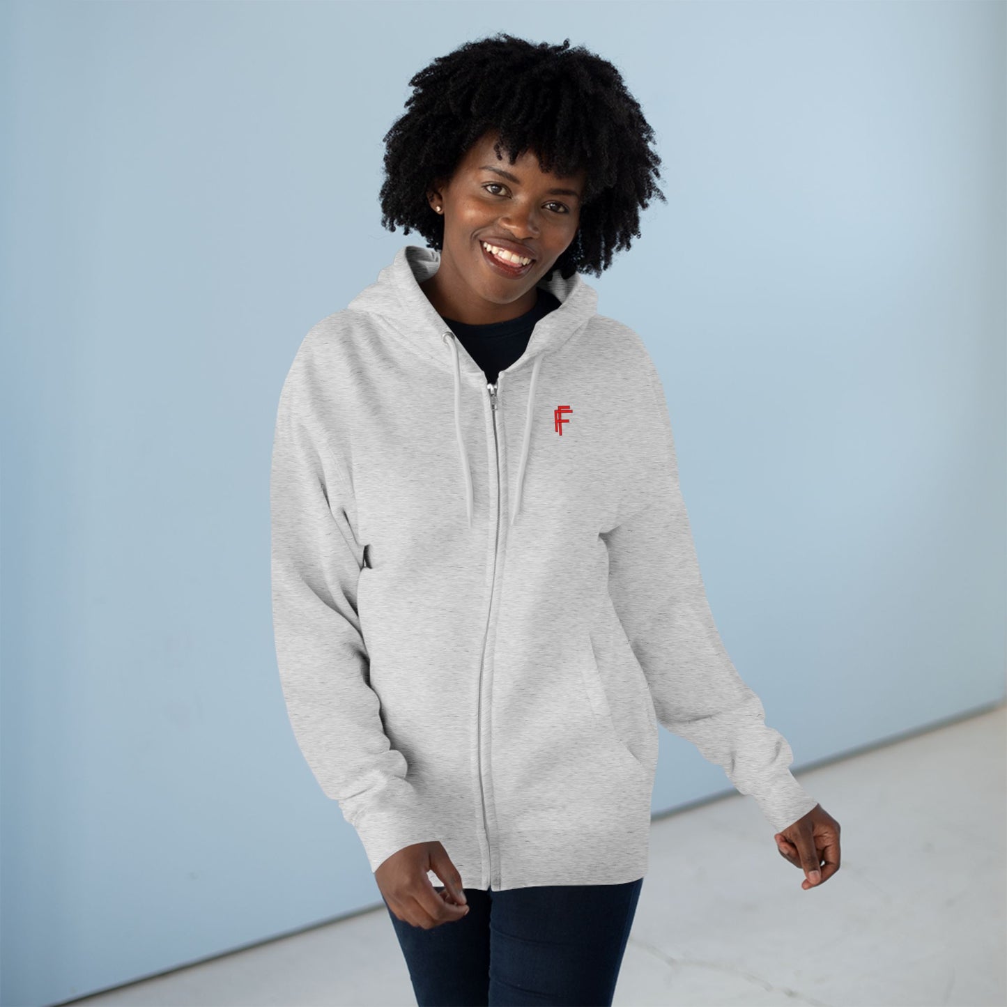 Frenzy - Unisex Zip Hoodie with Red Logo - Fresh Style Grey Zip-Up with Red Graphics. - Fitness Frenzy