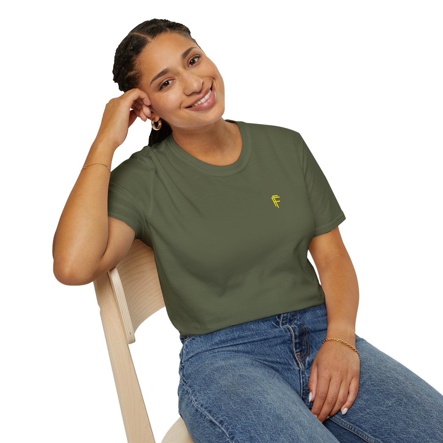 Minimalist Unisex Softstyle T-Shirt - Yellow Logo. - Fitness Frenzy