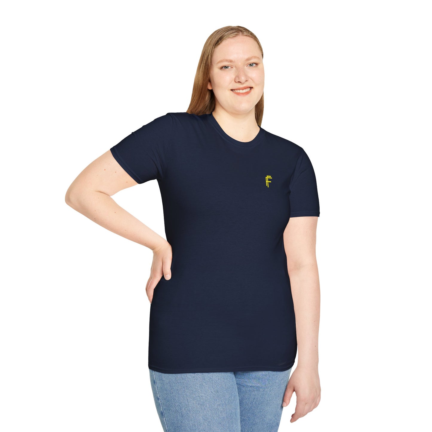 Minimalist Unisex Softstyle T-Shirt - Yellow Logo. - Fitness Frenzy
