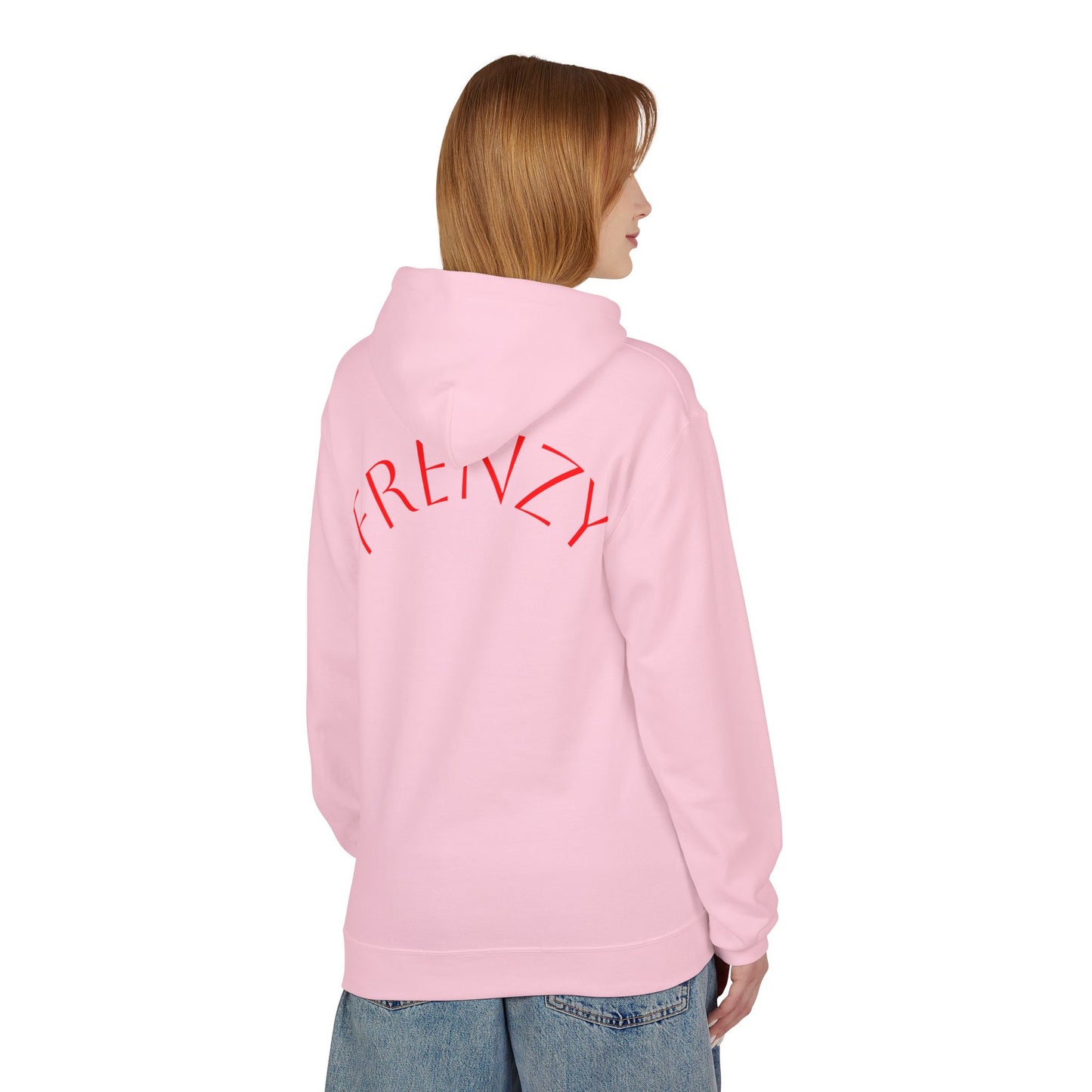 Fitness Frenzy Unisex Midweight Softstyle Hoodie with Red Logo - Trendy 'FRENZY' Design for Comfort and Style. - Fitness Frenzy