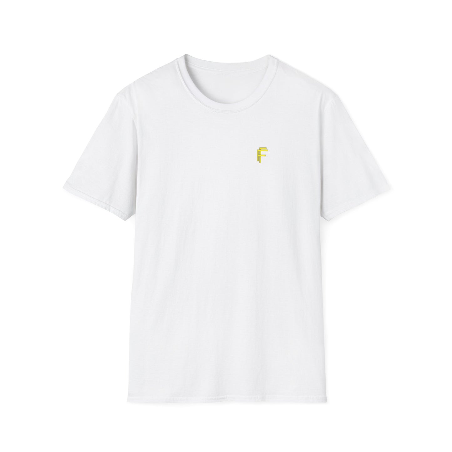 Minimalist Unisex Softstyle T-Shirt - Yellow Logo. - Fitness Frenzy