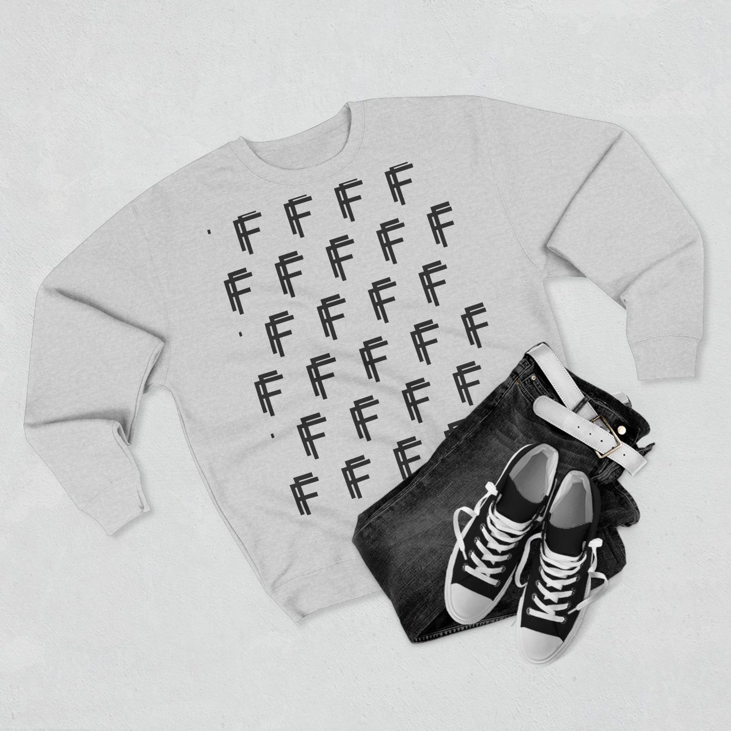 Frenzy Unisex Crew neck Sweatshirt with Black Logo Pattern. - Fitness Frenzy