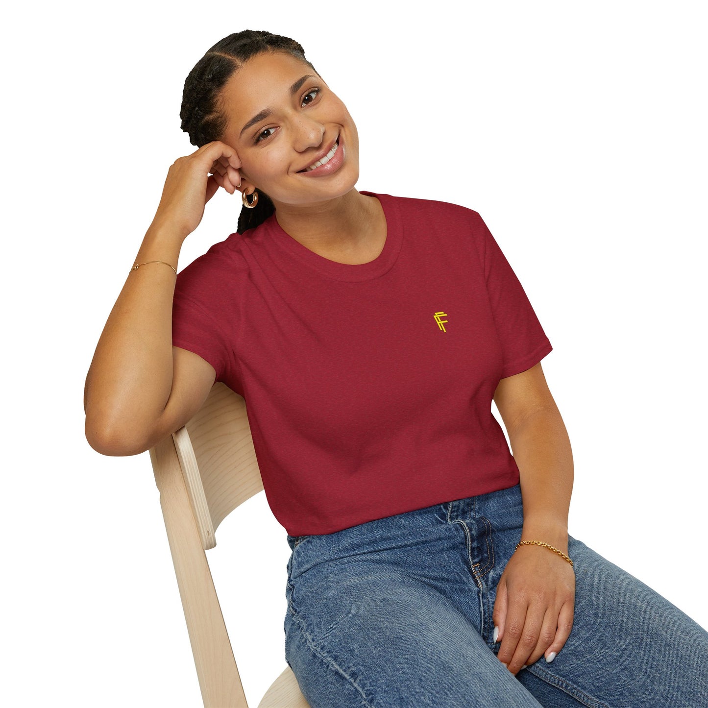 Minimalist Unisex Softstyle T-Shirt - Yellow Logo. - Fitness Frenzy