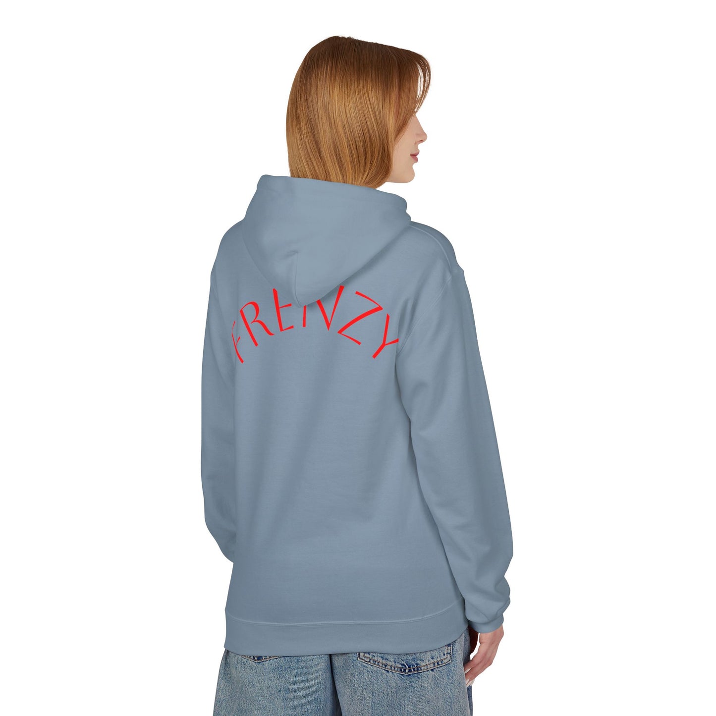 Fitness Frenzy Unisex Midweight Softstyle Hoodie with Red Logo - Trendy 'FRENZY' Design for Comfort and Style. - Fitness Frenzy