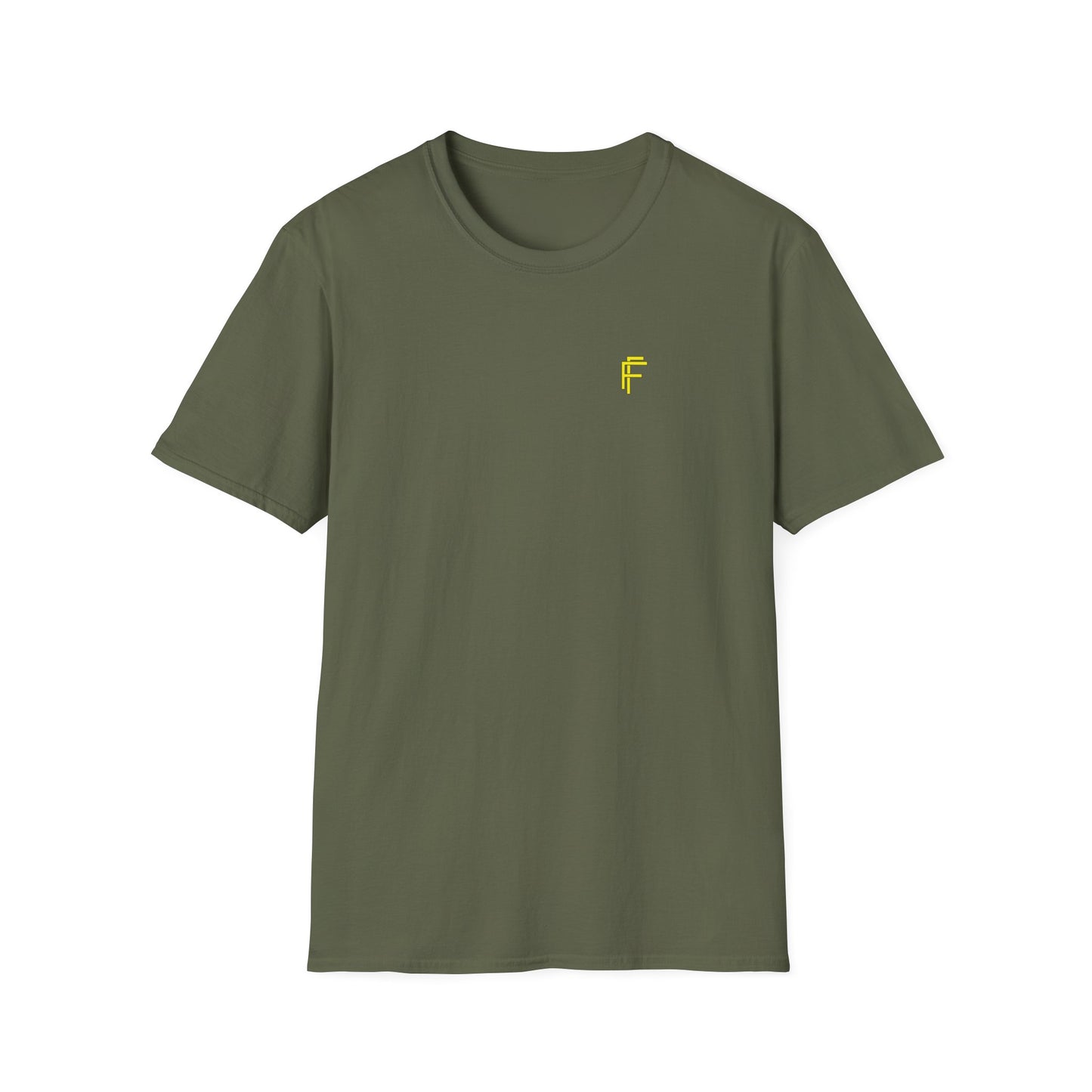 Minimalist Unisex Softstyle T-Shirt - Yellow Logo. - Fitness Frenzy