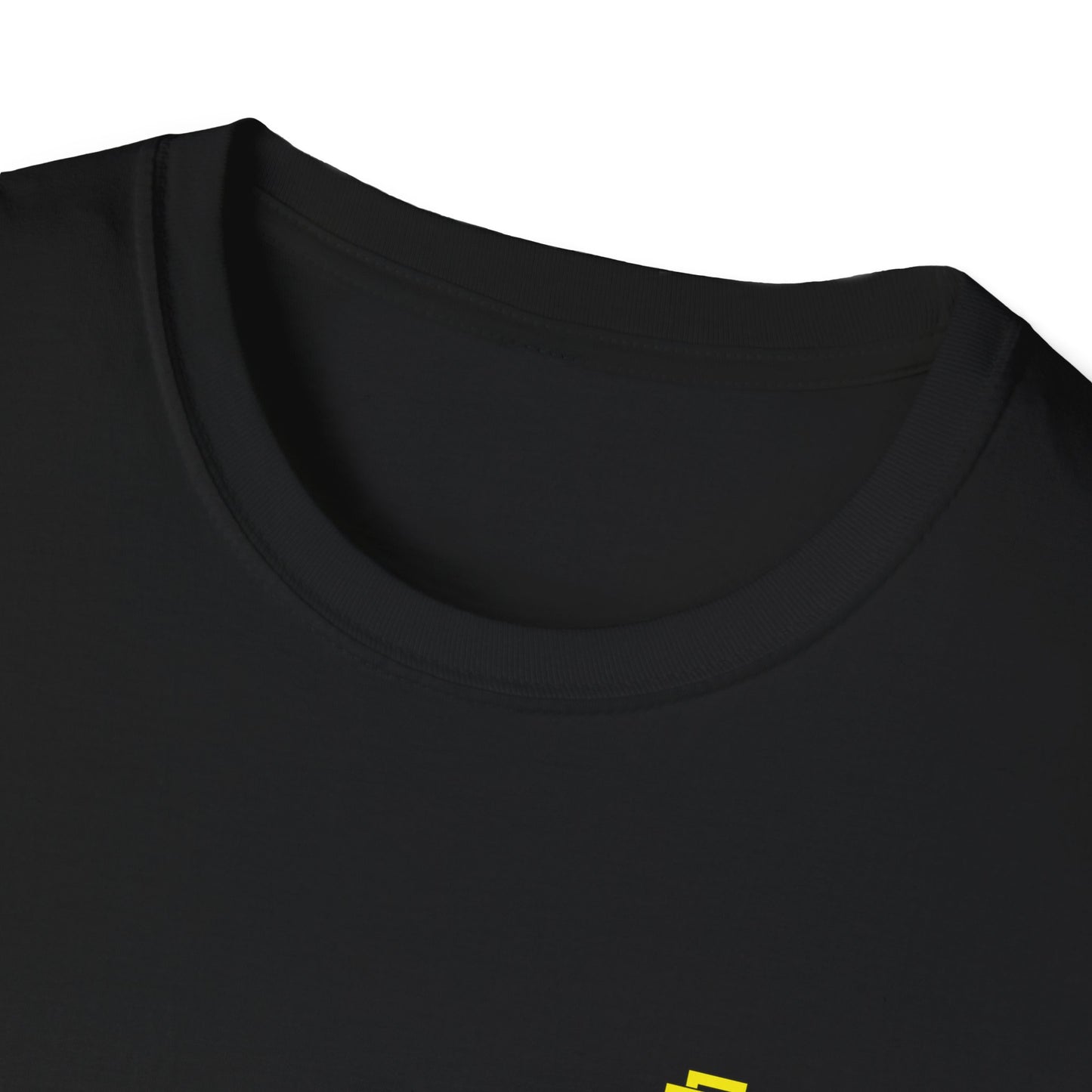 Minimalist Unisex Softstyle T-Shirt - Yellow Logo. - Fitness Frenzy
