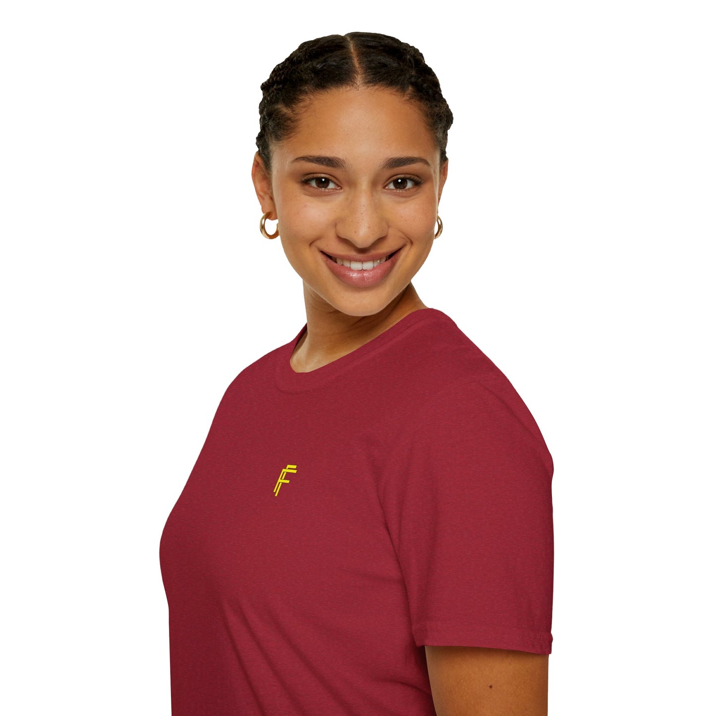 Minimalist Unisex Softstyle T-Shirt - Yellow Logo. - Fitness Frenzy