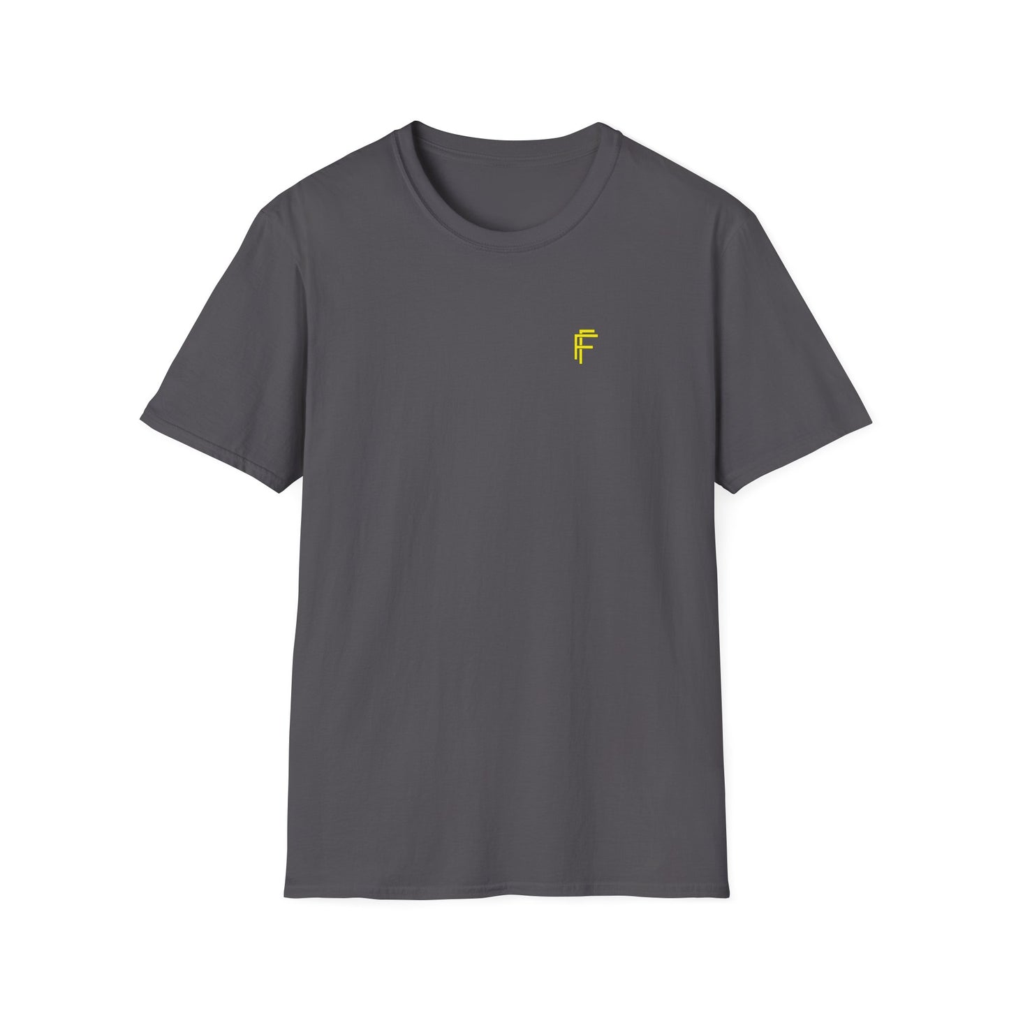 Minimalist Unisex Softstyle T-Shirt - Yellow Logo. - Fitness Frenzy