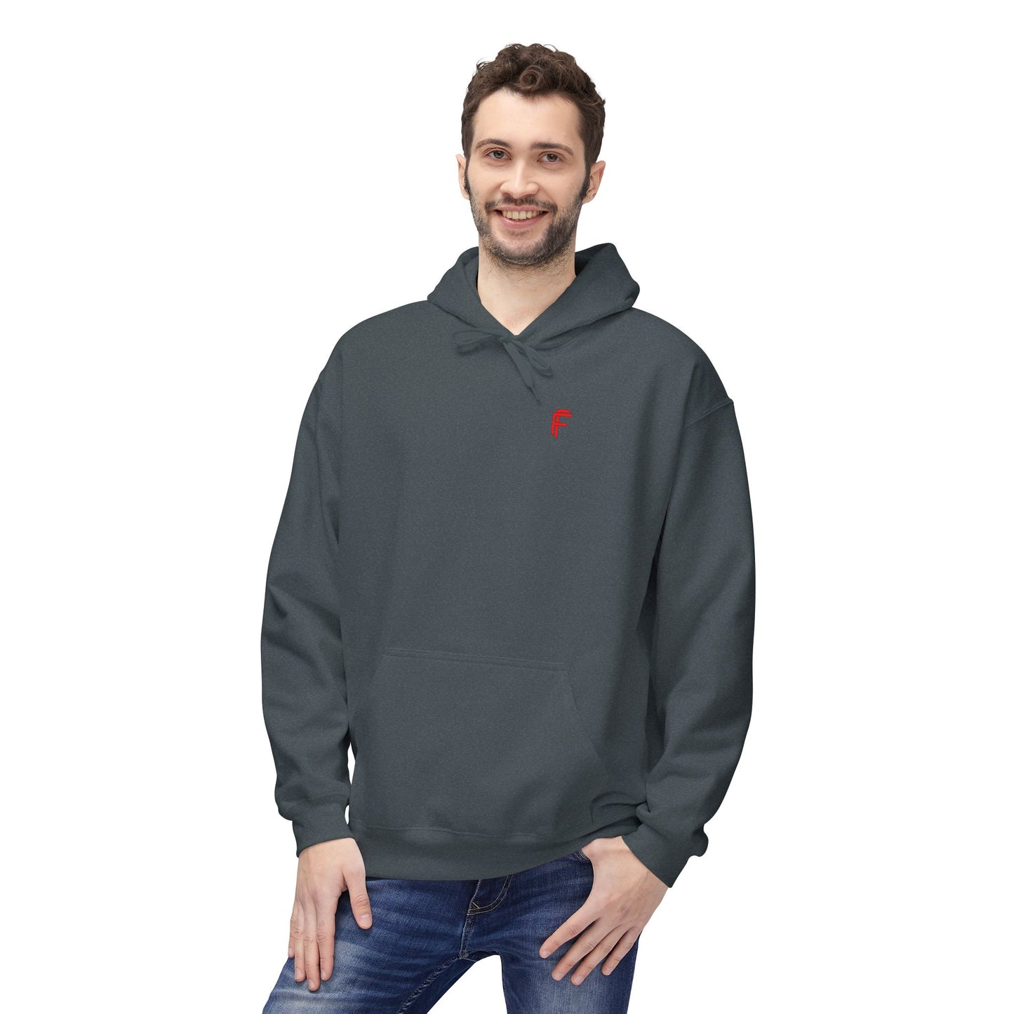 Fitness Frenzy Unisex Midweight Softstyle Hoodie with Red Logo - Trendy 'FRENZY' Design for Comfort and Style. - Fitness Frenzy