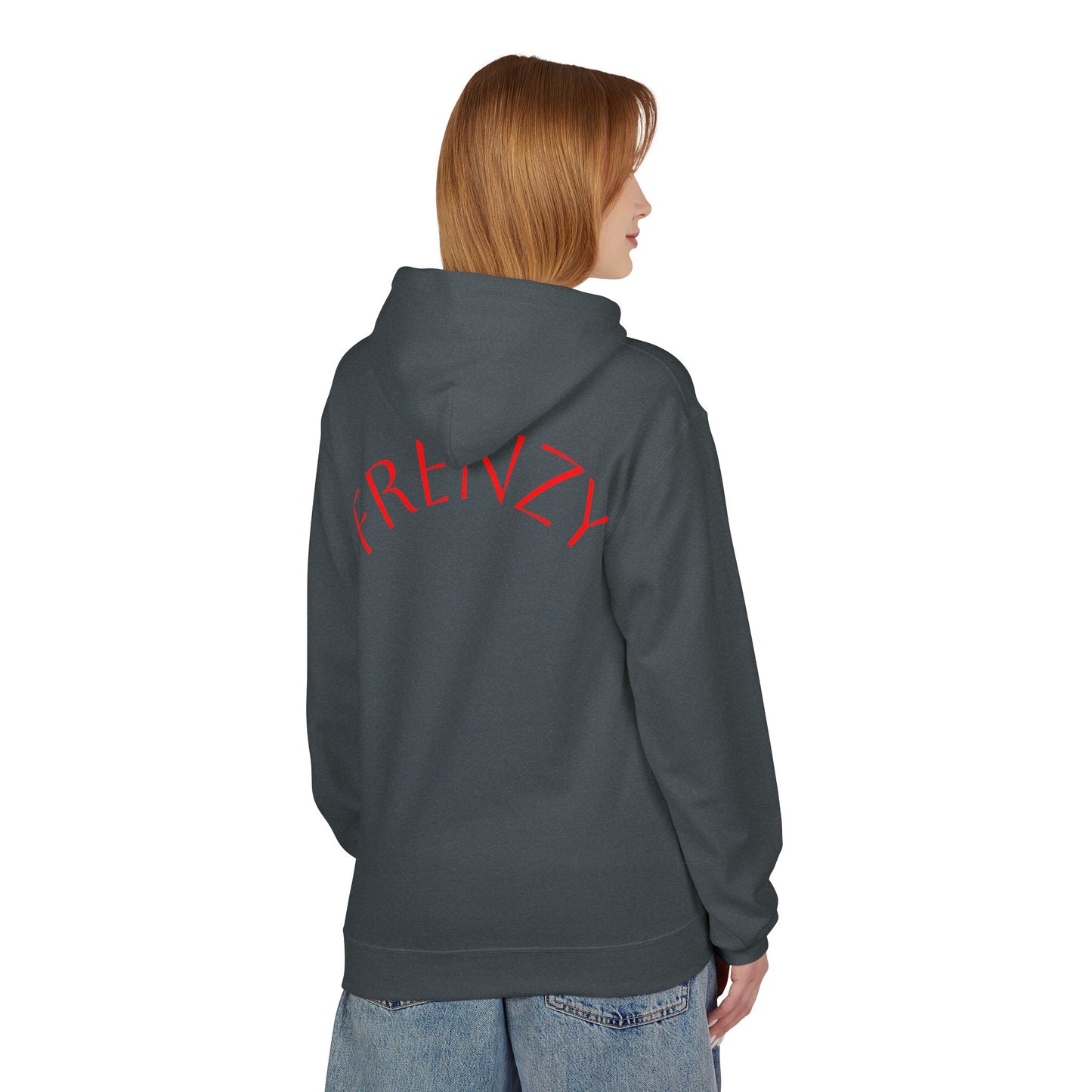 Fitness Frenzy Unisex Midweight Softstyle Hoodie with Red Logo - Trendy 'FRENZY' Design for Comfort and Style. - Fitness Frenzy