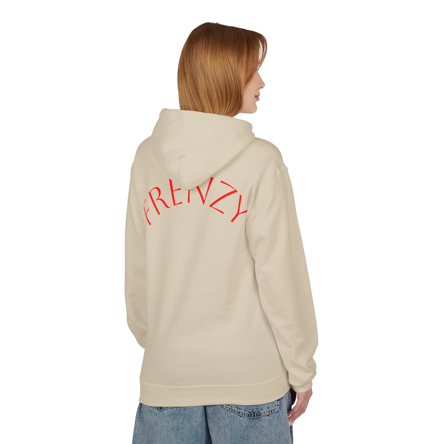 Fitness Frenzy Unisex Midweight Softstyle Hoodie with Red Logo - Trendy 'FRENZY' Design for Comfort and Style. - Fitness Frenzy