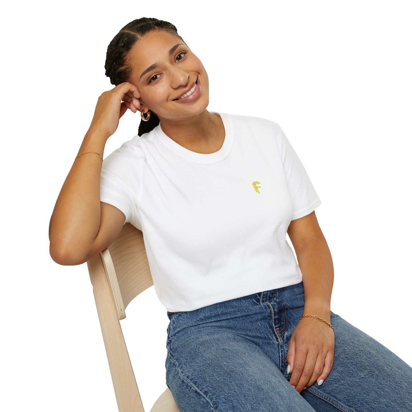 Minimalist Unisex Softstyle T-Shirt - Yellow Logo. - Fitness Frenzy