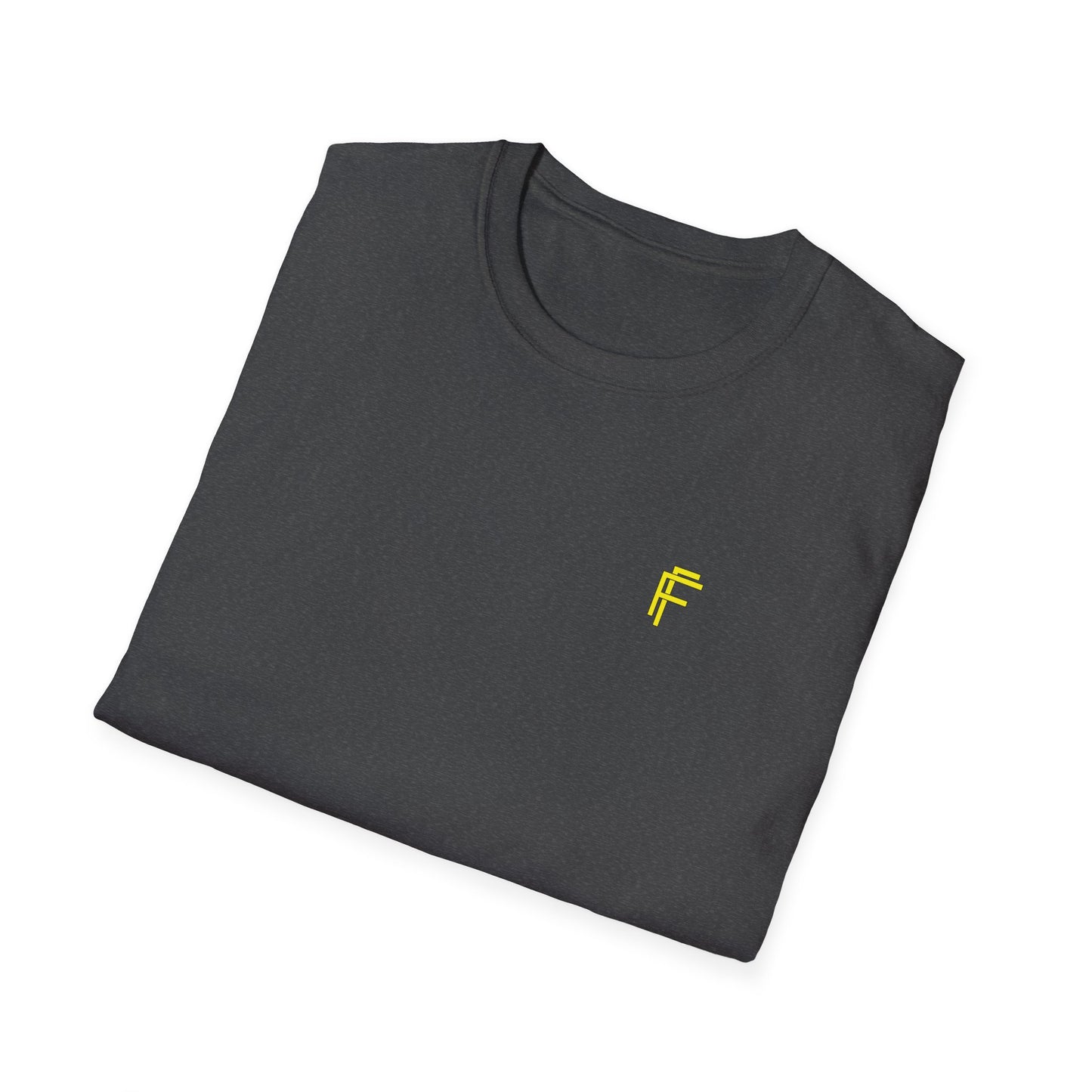 Minimalist Unisex Softstyle T-Shirt - Yellow Logo. - Fitness Frenzy
