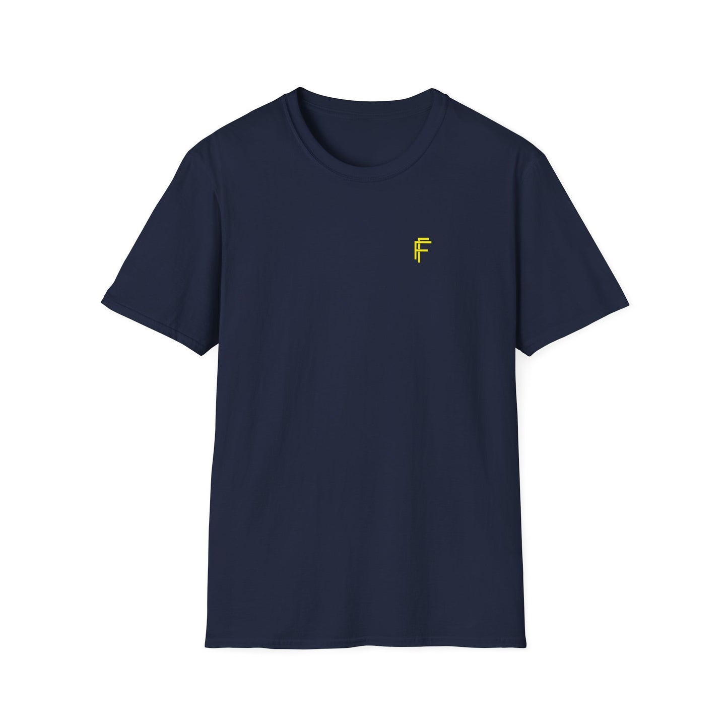 Minimalist Unisex Softstyle T-Shirt - Yellow Logo. - Fitness Frenzy
