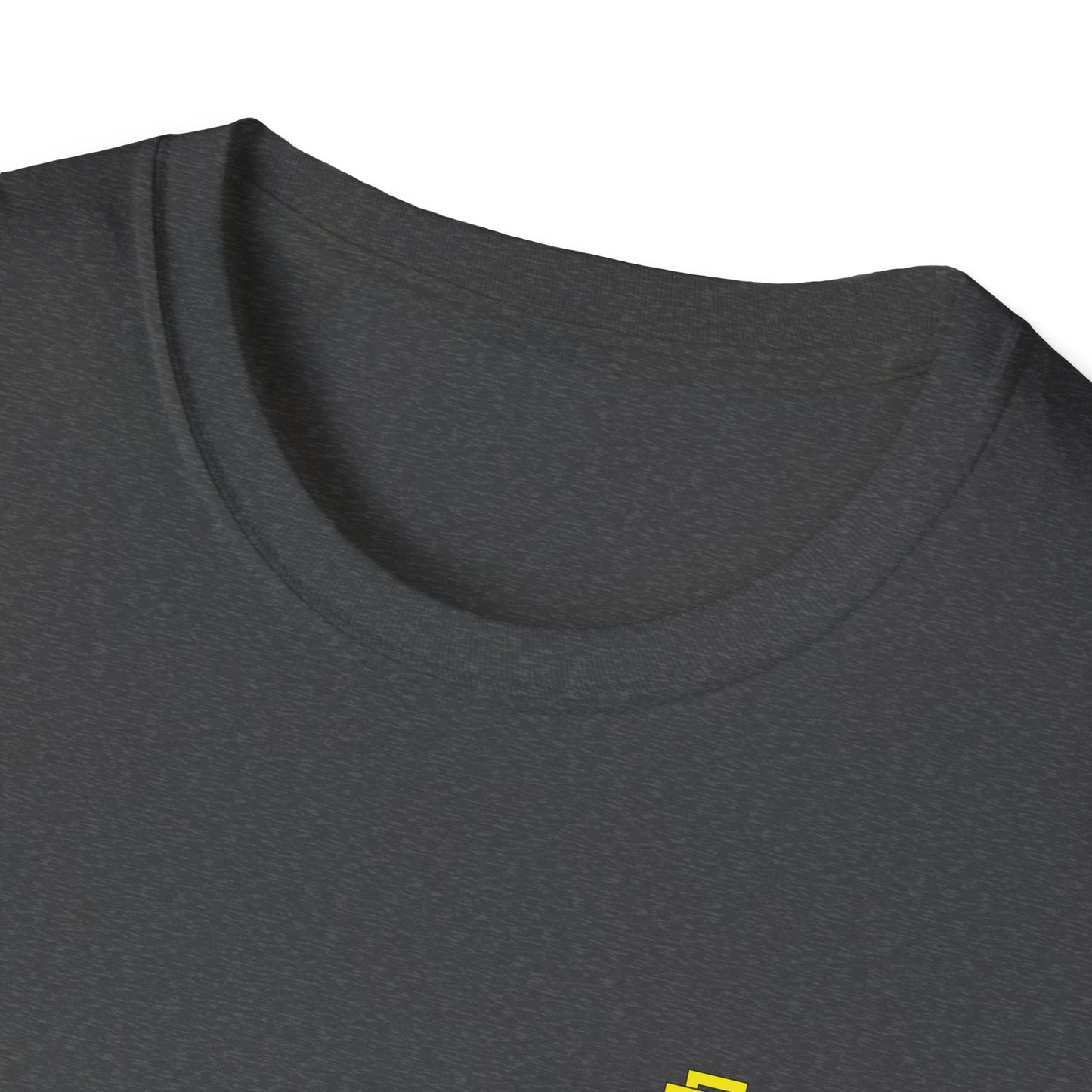 Minimalist Unisex Softstyle T-Shirt - Yellow Logo. - Fitness Frenzy