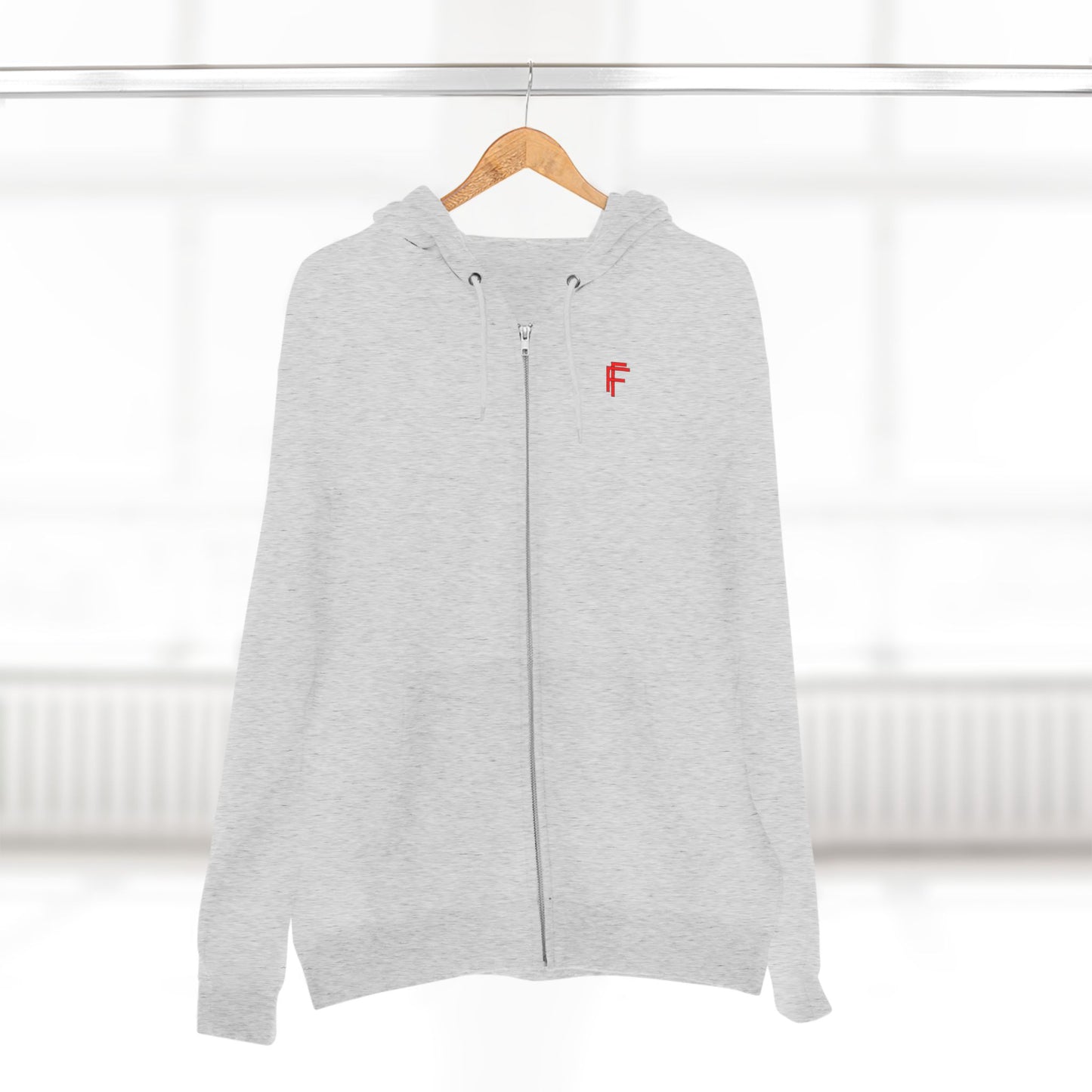 Frenzy - Unisex Zip Hoodie with Red Logo - Fresh Style Grey Zip-Up with Red Graphics. - Fitness Frenzy