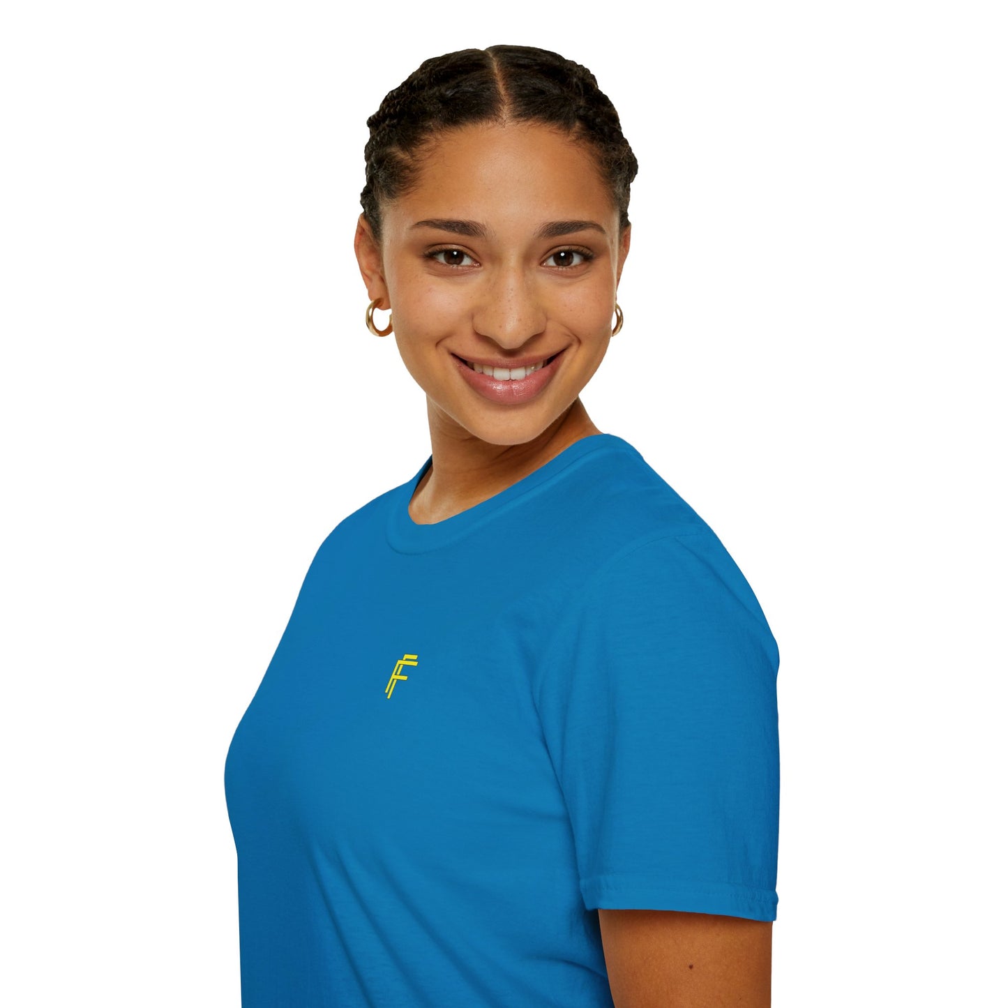Minimalist Unisex Softstyle T-Shirt - Yellow Logo. - Fitness Frenzy