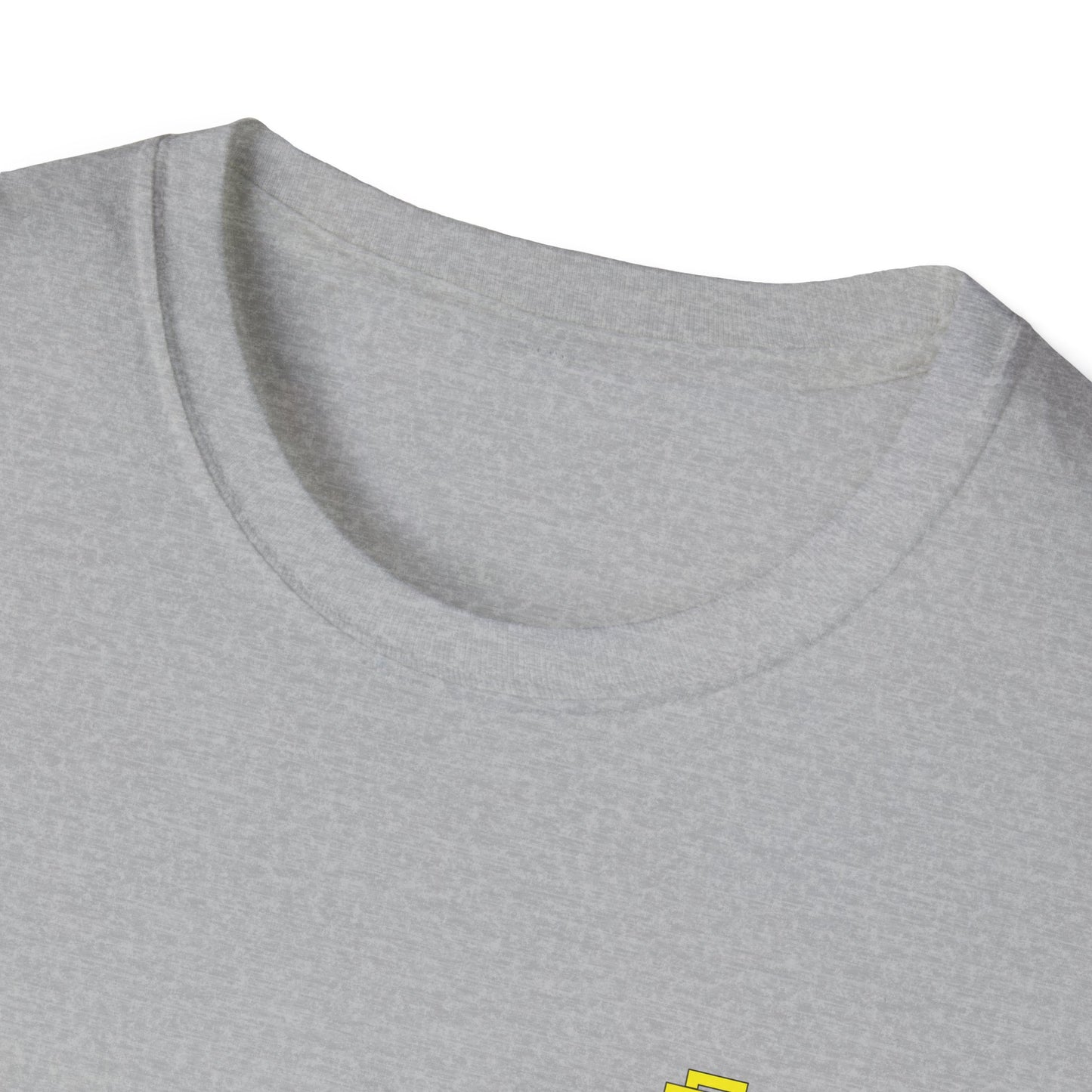 Minimalist Unisex Softstyle T-Shirt - Yellow Logo. - Fitness Frenzy