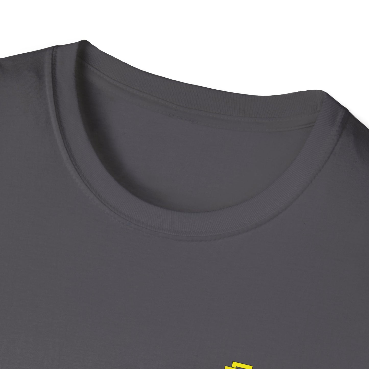 Minimalist Unisex Softstyle T-Shirt - Yellow Logo. - Fitness Frenzy