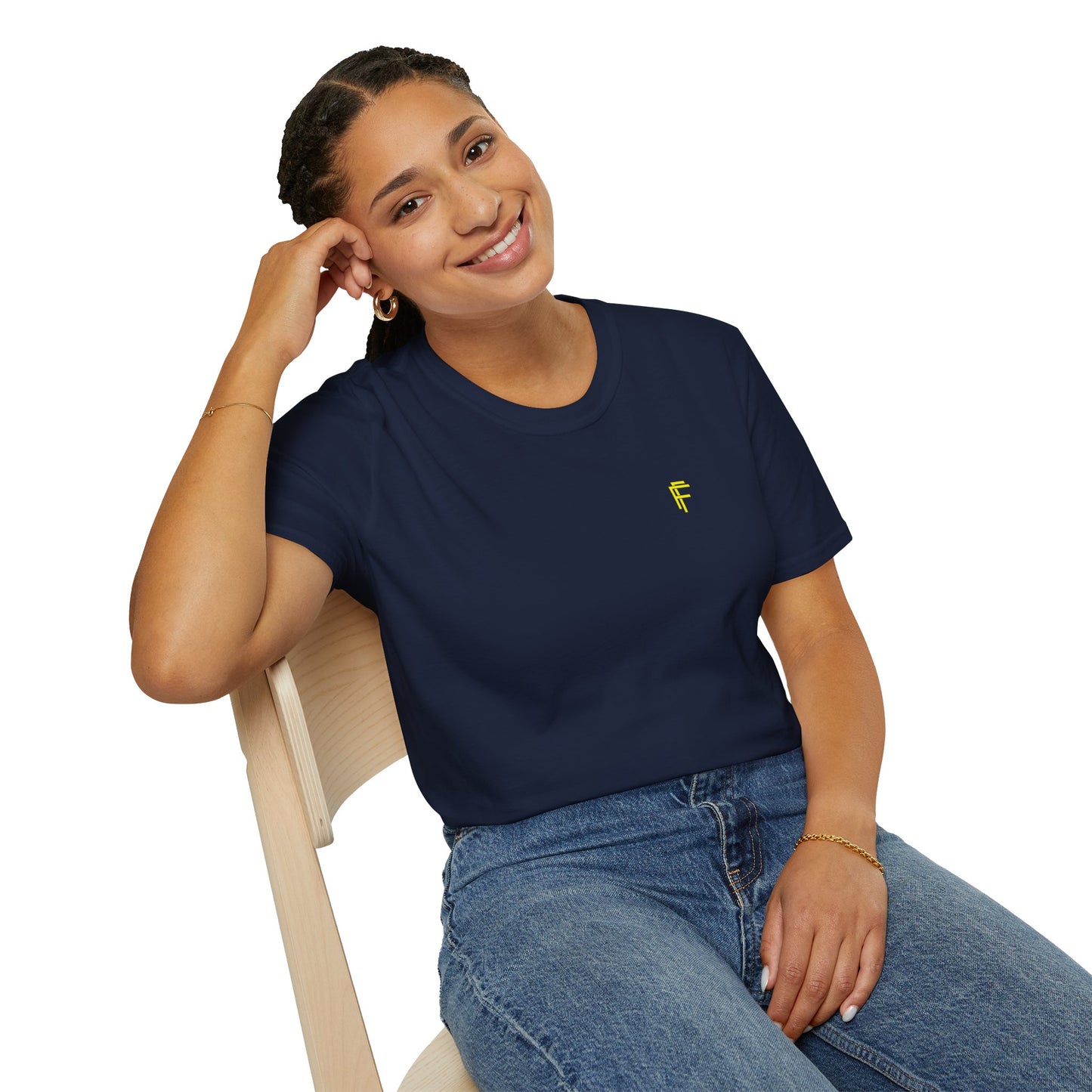 Minimalist Unisex Softstyle T-Shirt - Yellow Logo. - Fitness Frenzy