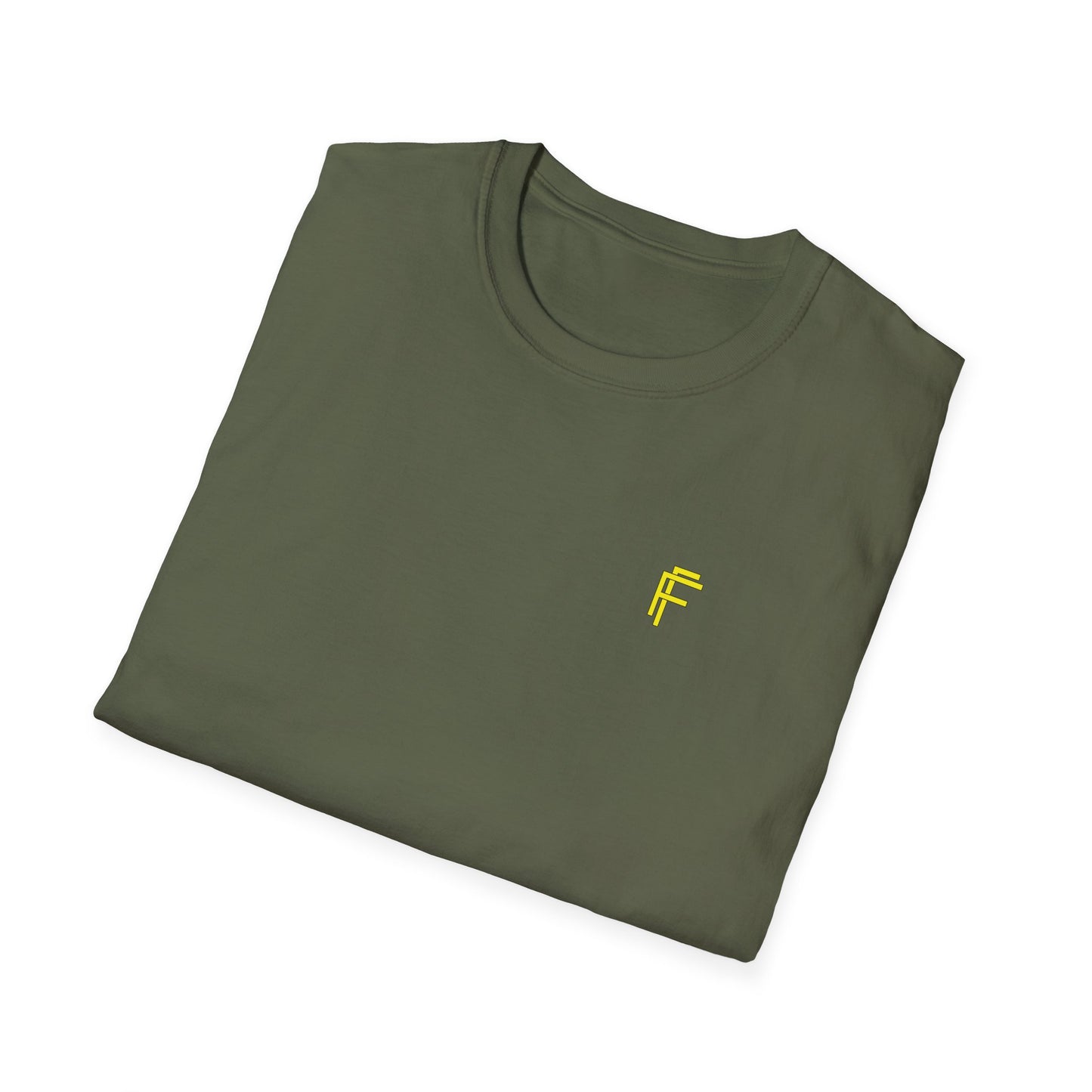 Minimalist Unisex Softstyle T-Shirt - Yellow Logo. - Fitness Frenzy