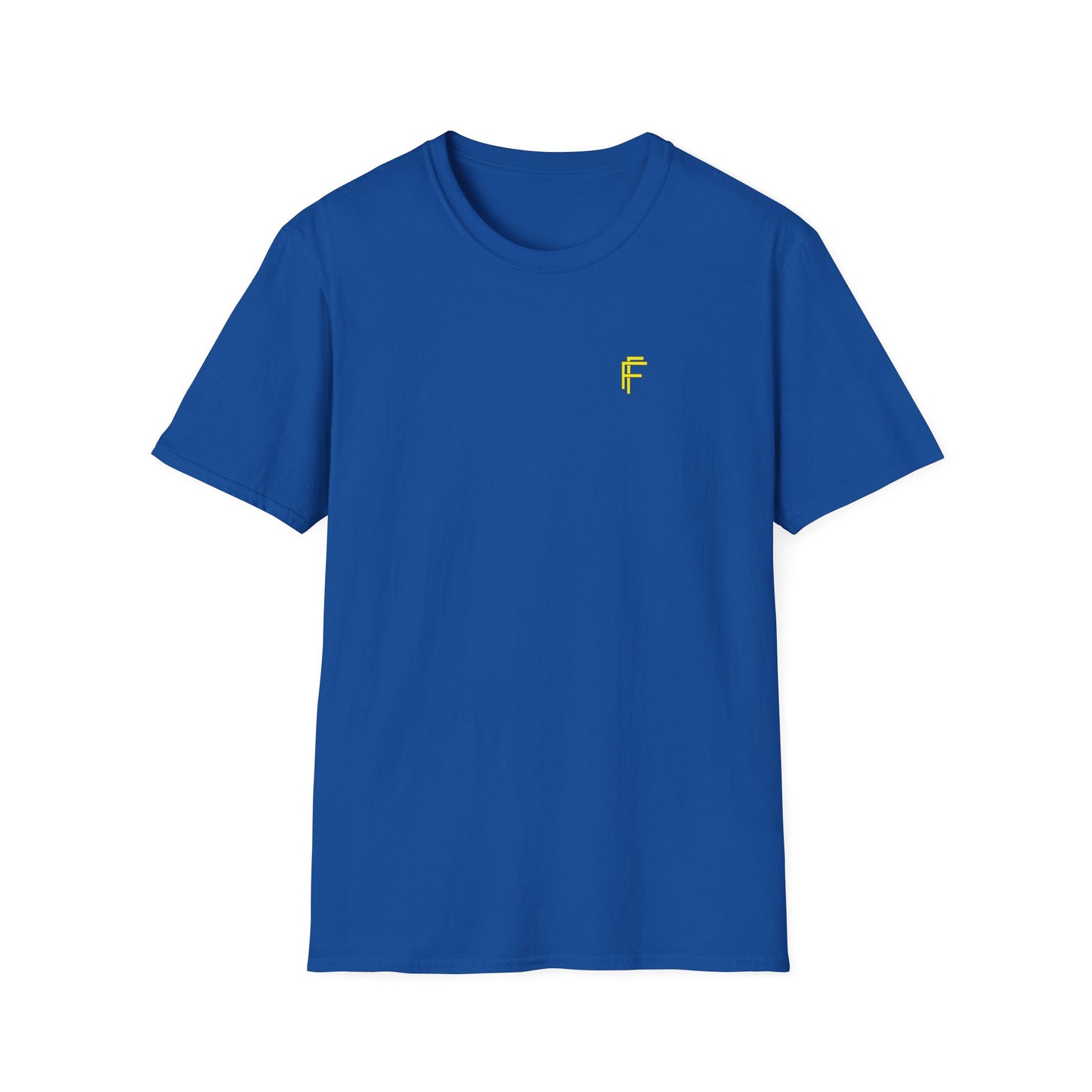 Minimalist Unisex Softstyle T-Shirt - Yellow Logo. - Fitness Frenzy