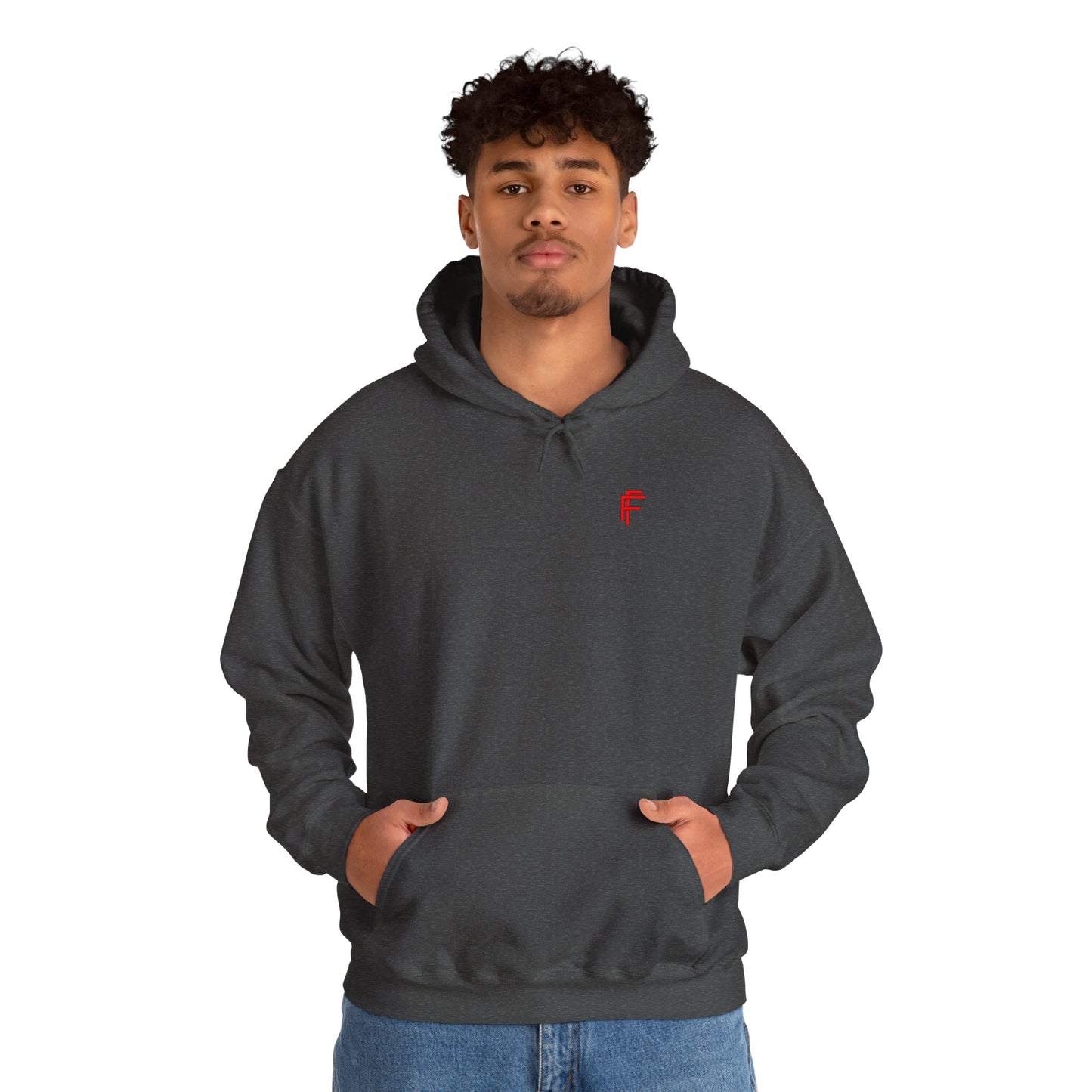 Frenzy Graphic Hoodie with Red Accent - Cosy Unisex Heavy Blend Apparel. - Fitness Frenzy