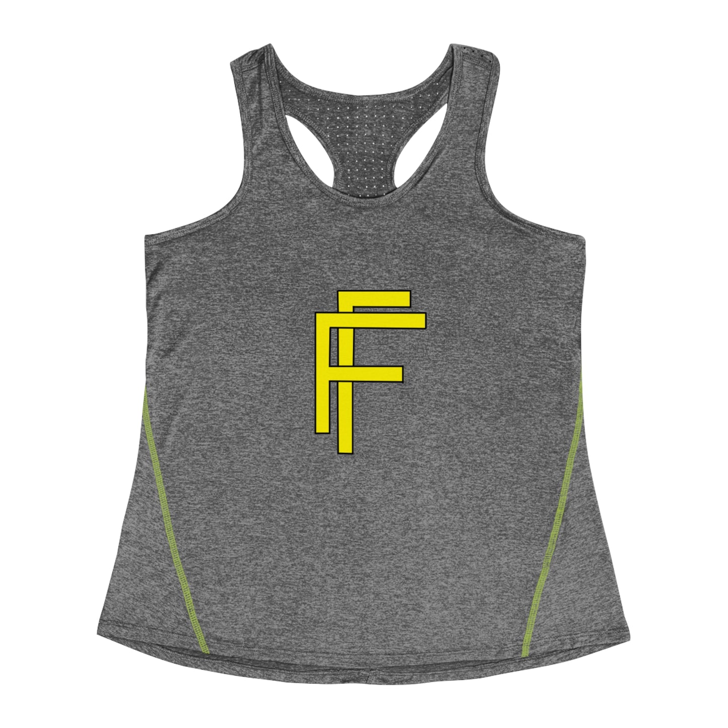 Frenzy - Women's Racerback Sports Vest with yellow Logo. - Fitness Frenzy