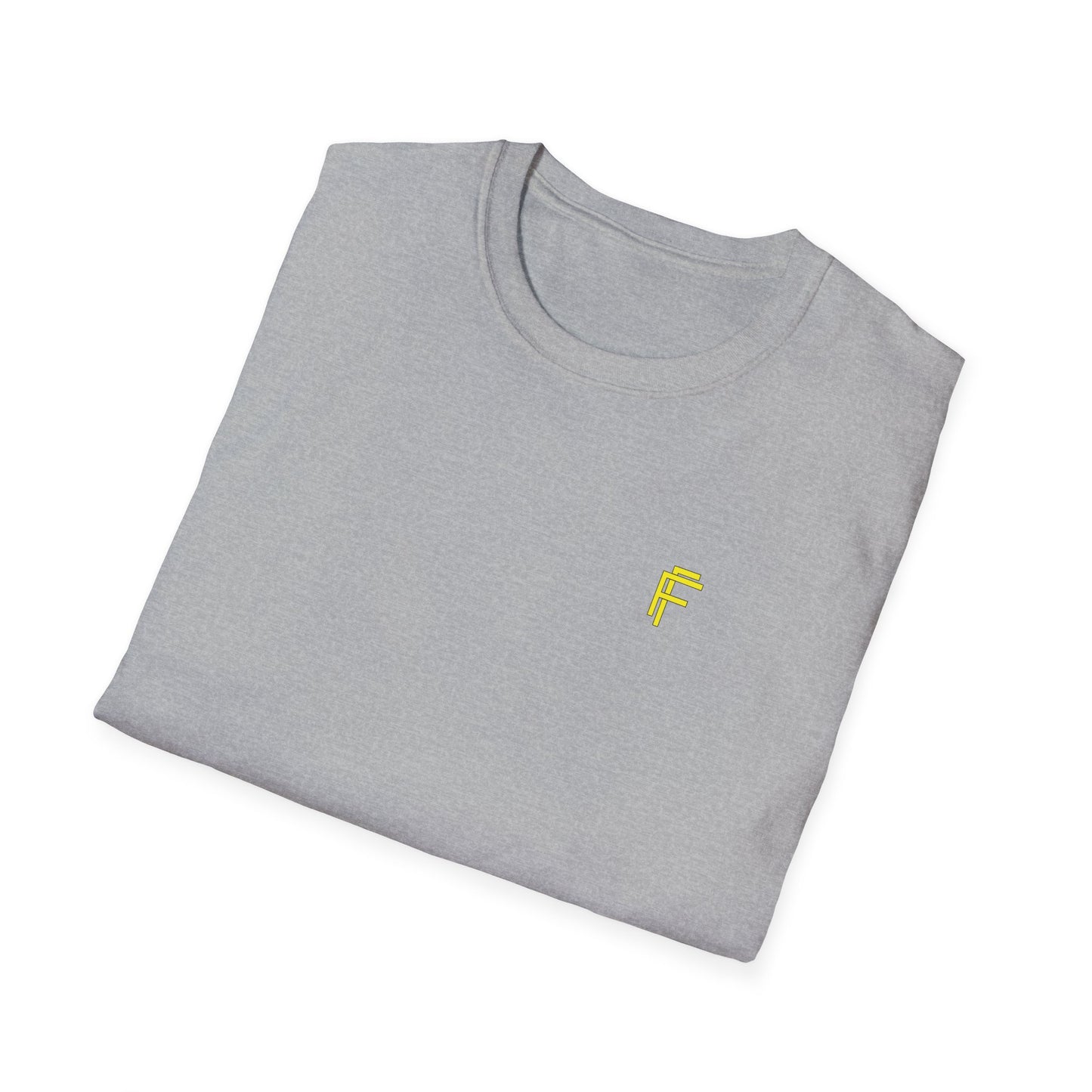 Minimalist Unisex Softstyle T-Shirt - Yellow Logo. - Fitness Frenzy