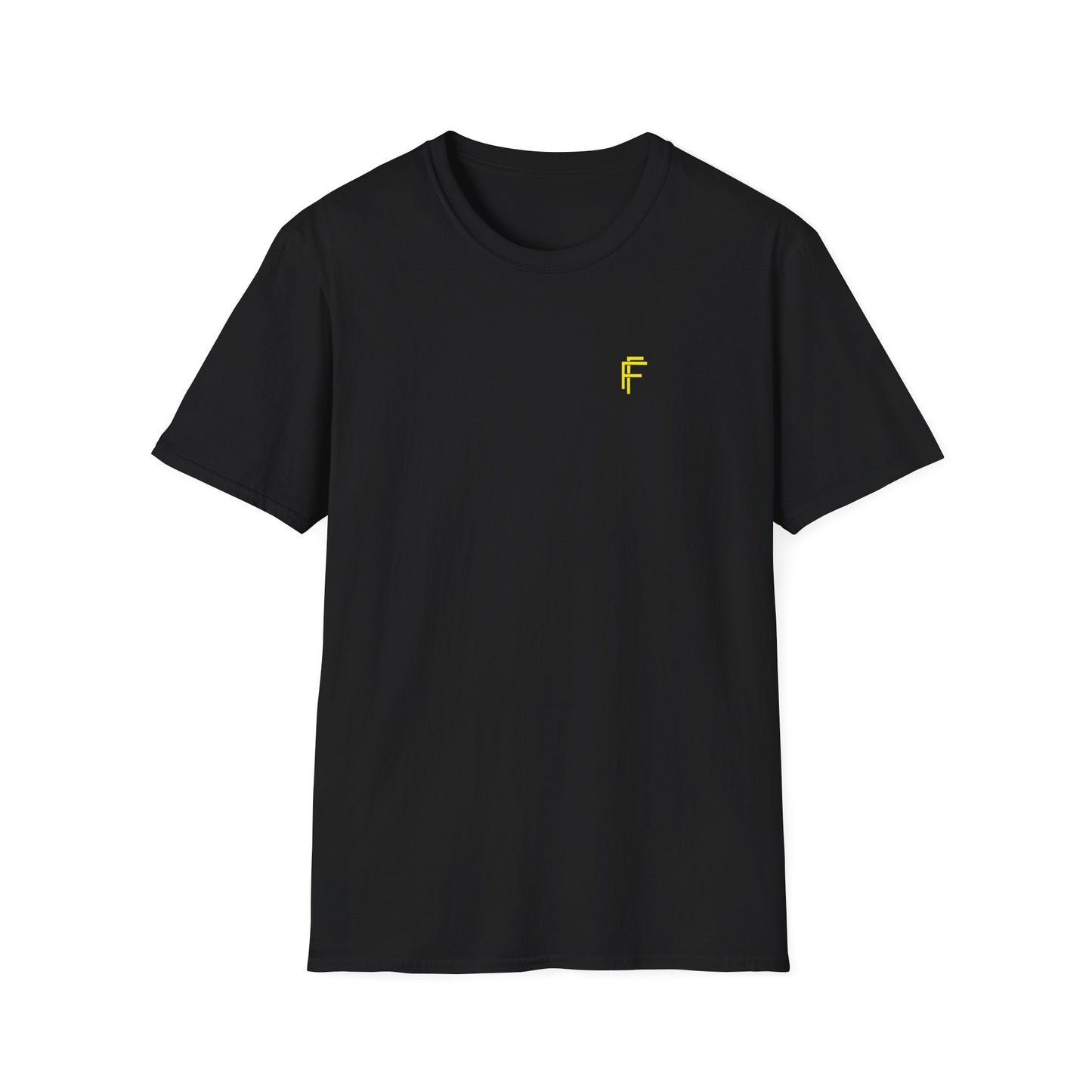 Minimalist Unisex Softstyle T-Shirt - Yellow Logo. - Fitness Frenzy