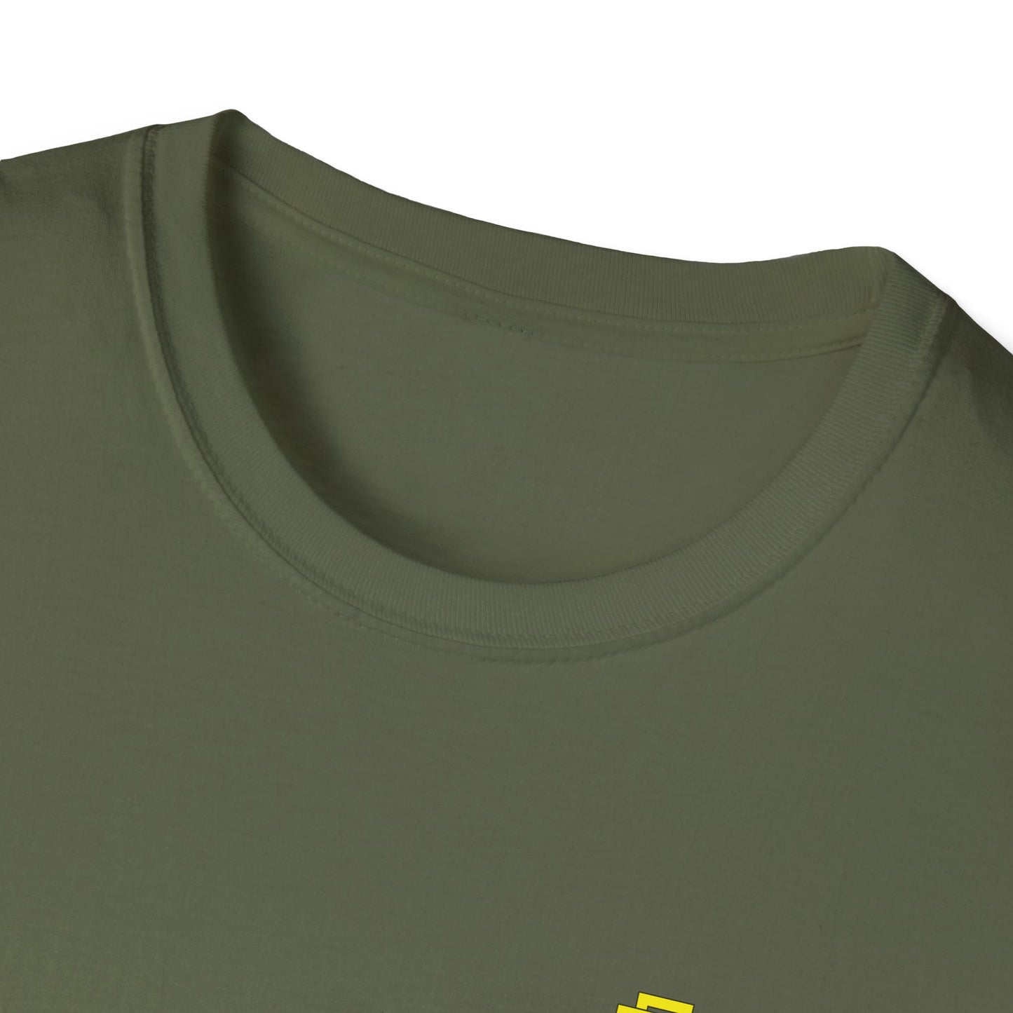 Minimalist Unisex Softstyle T-Shirt - Yellow Logo. - Fitness Frenzy