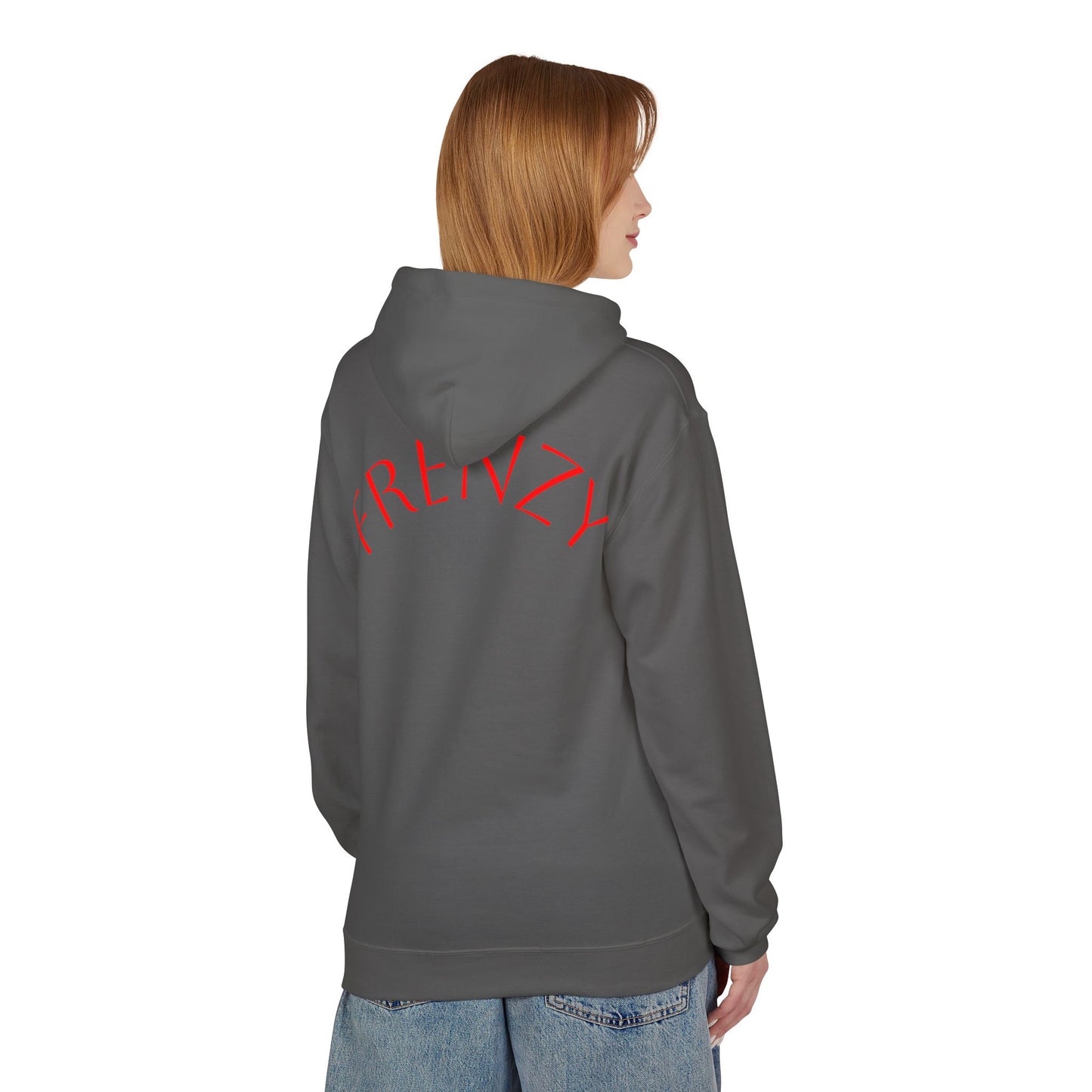 Fitness Frenzy Unisex Midweight Softstyle Hoodie with Red Logo - Trendy 'FRENZY' Design for Comfort and Style. - Fitness Frenzy