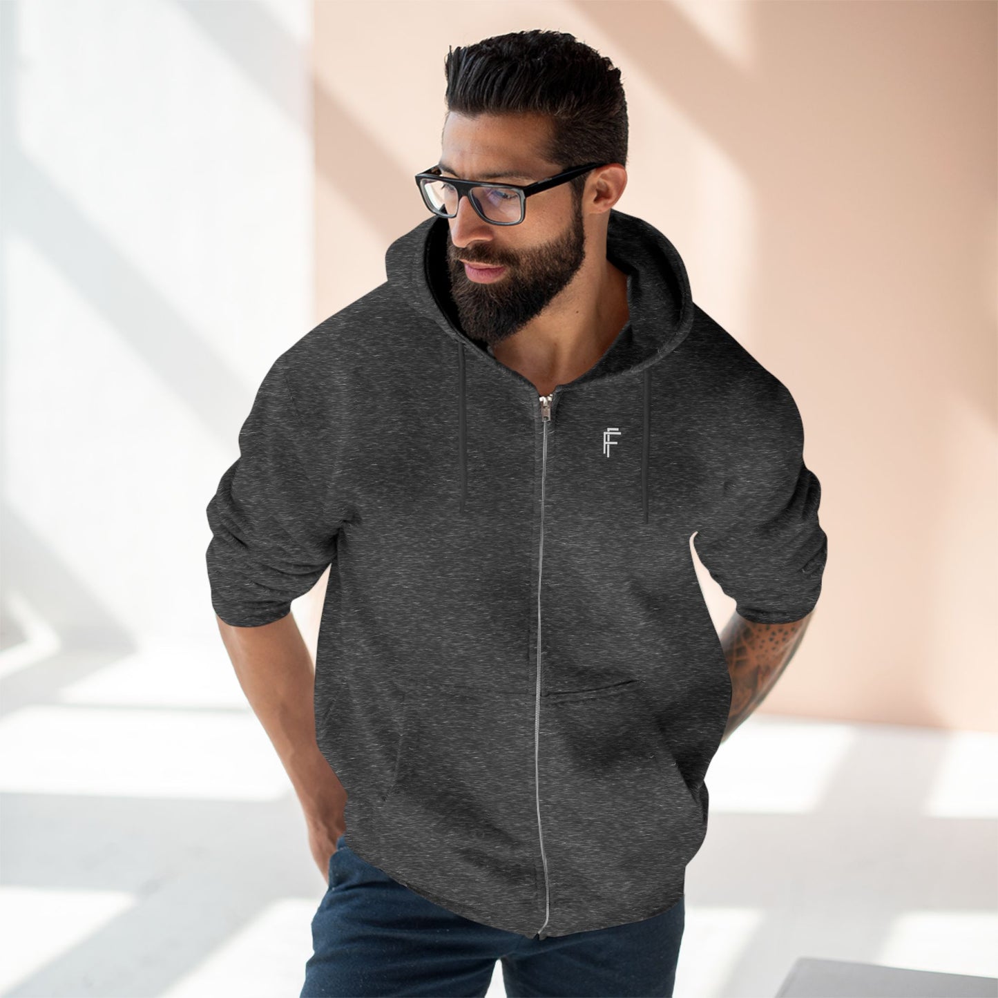 Frenzy - Stylish Unisex Zip Hoodie with White Logo. - Fitness Frenzy