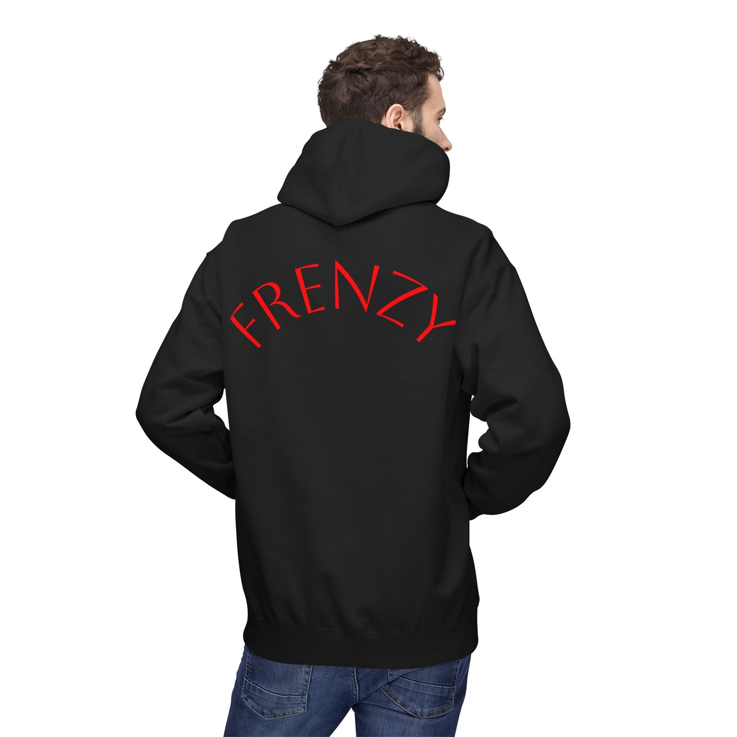 Fitness Frenzy Unisex Midweight Softstyle Hoodie with Red Logo - Trendy 'FRENZY' Design for Comfort and Style. - Fitness Frenzy
