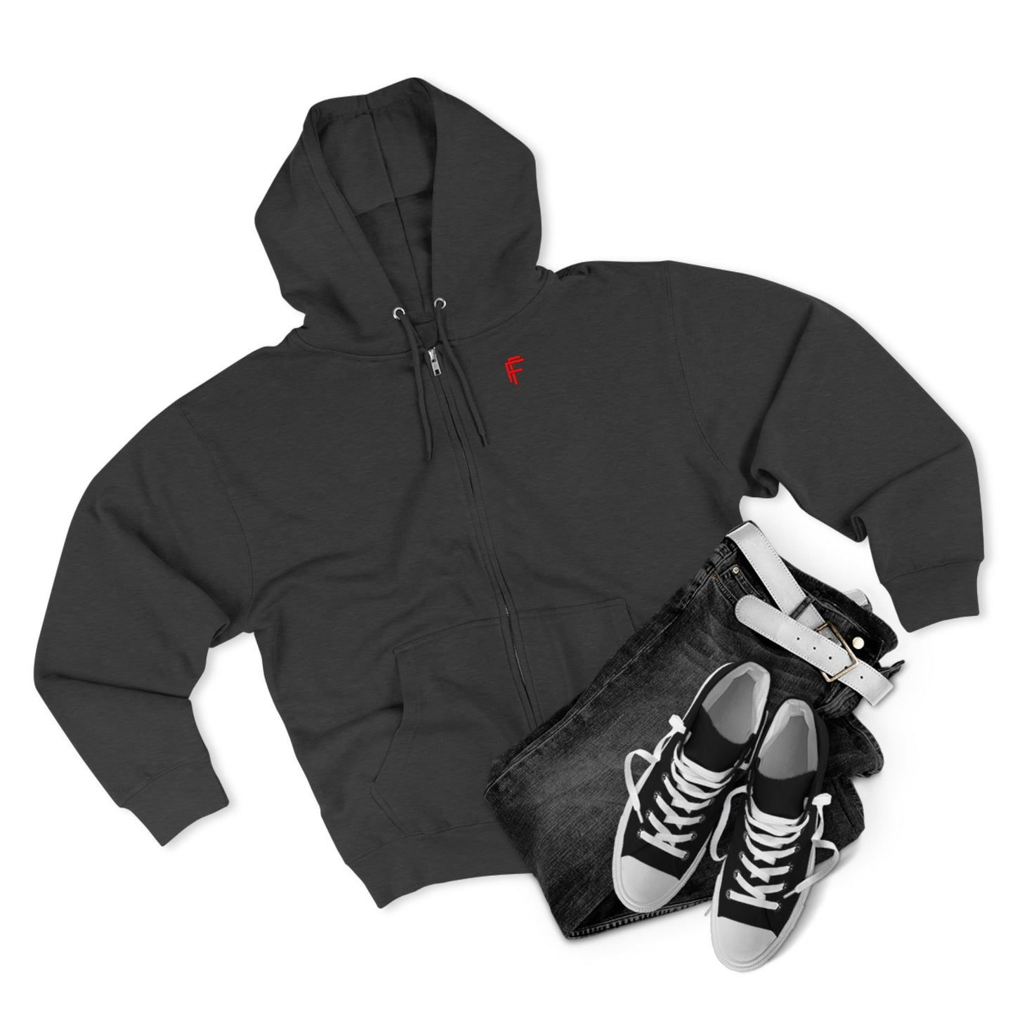 Frenzy - Unisex Zip Hoodie with Red Logo - Fresh Style Grey Zip-Up with Red Graphics. - Fitness Frenzy