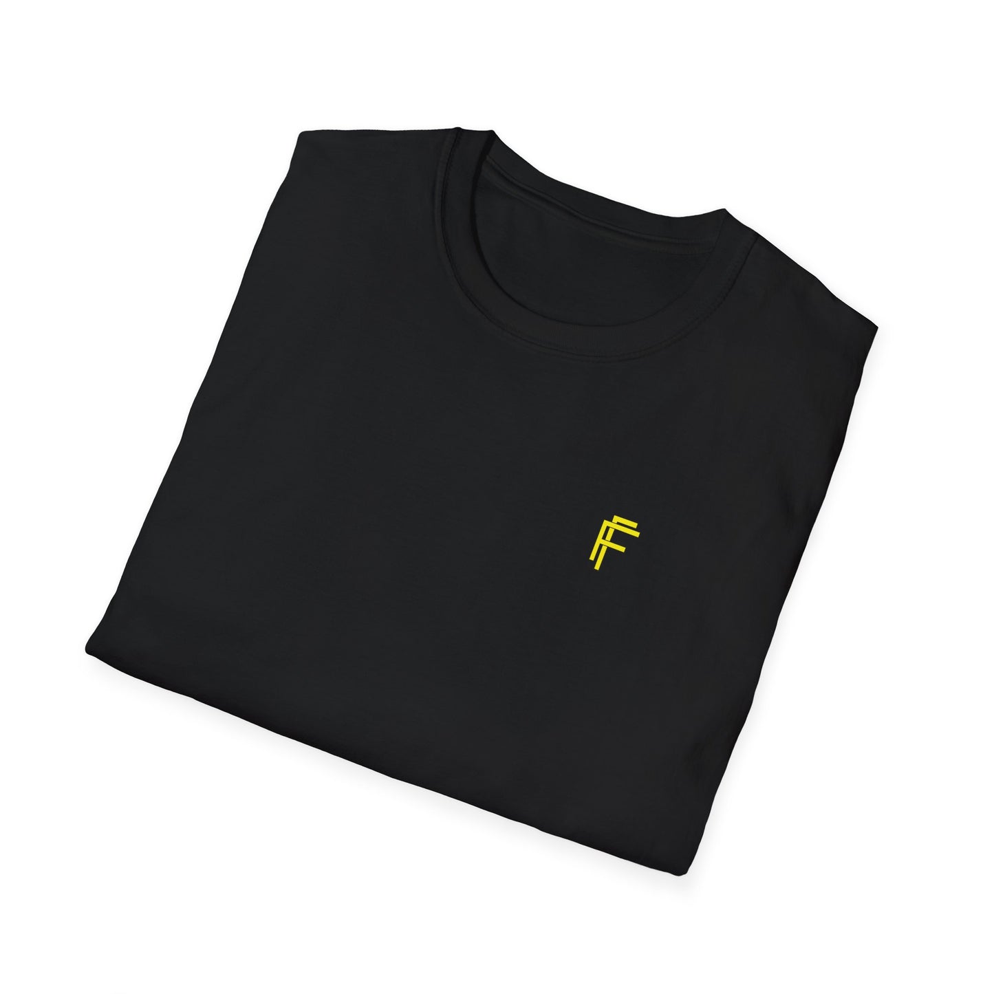 Minimalist Unisex Softstyle T-Shirt - Yellow Logo. - Fitness Frenzy