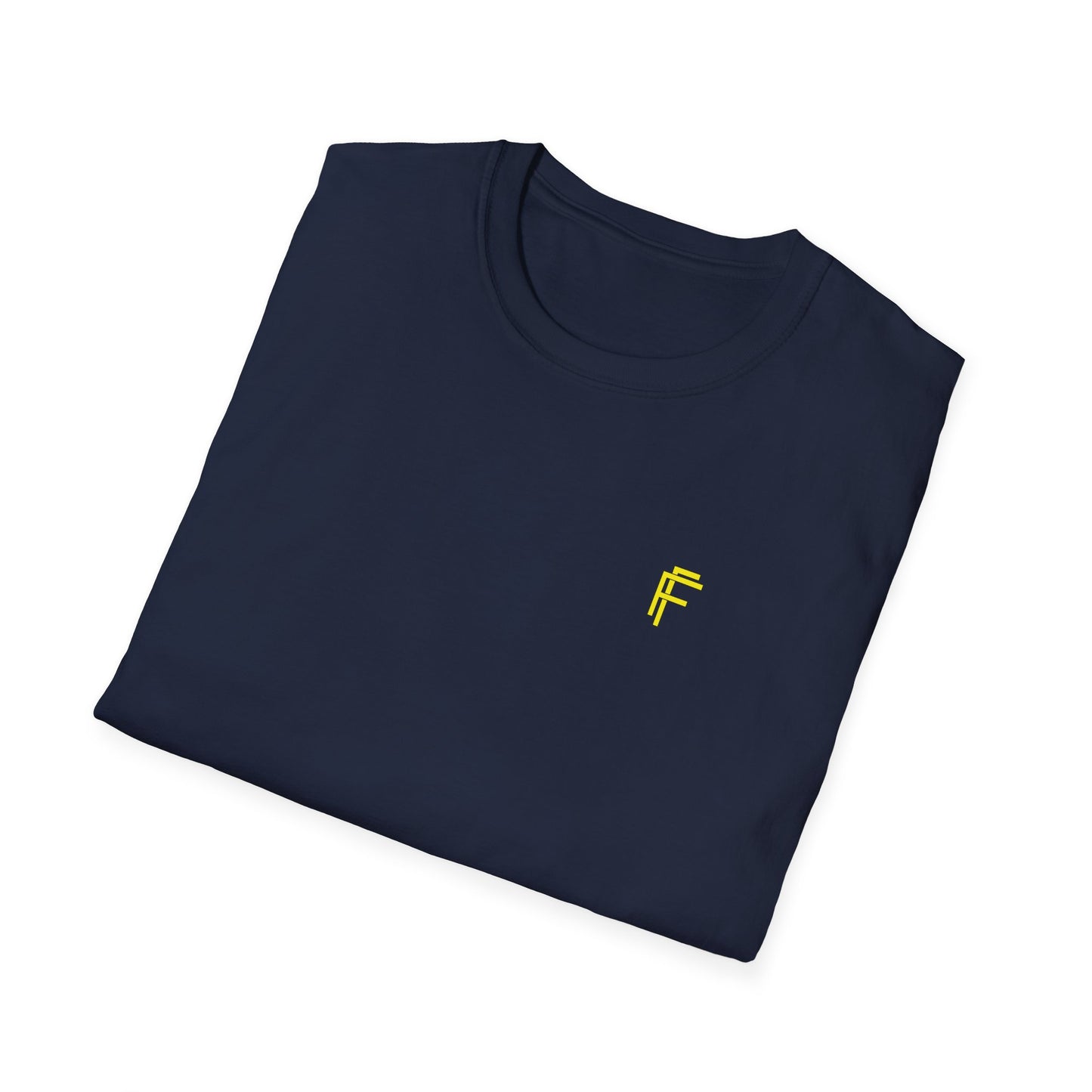 Minimalist Unisex Softstyle T-Shirt - Yellow Logo. - Fitness Frenzy