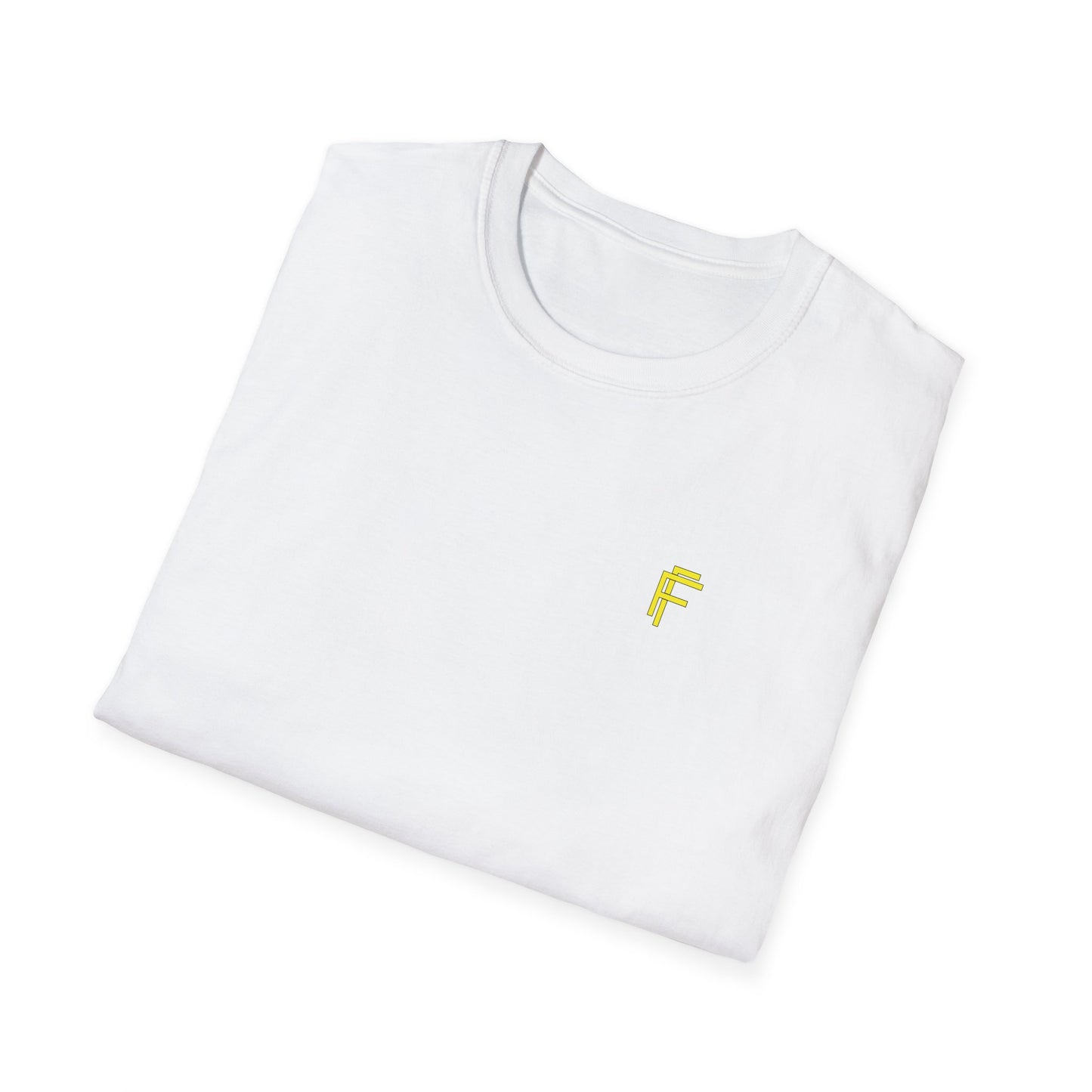 Minimalist Unisex Softstyle T-Shirt - Yellow Logo. - Fitness Frenzy
