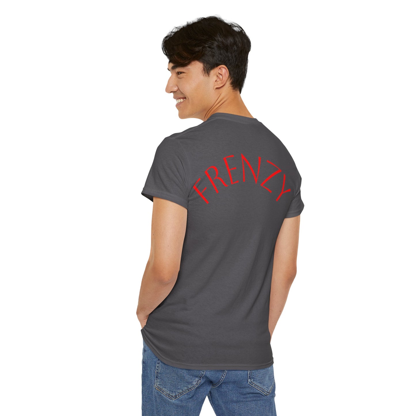 Frenzy Graphic Unisex Heavy Cotton Tee with Bold Red Design. - Fitness Frenzy