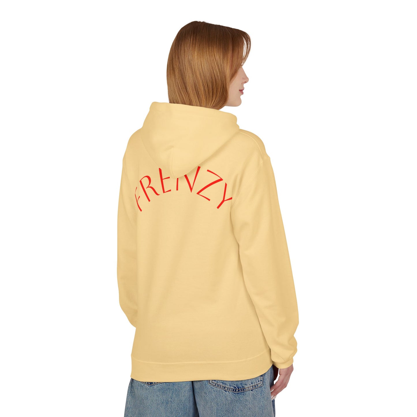 Fitness Frenzy Unisex Midweight Softstyle Hoodie with Red Logo - Trendy 'FRENZY' Design for Comfort and Style. - Fitness Frenzy
