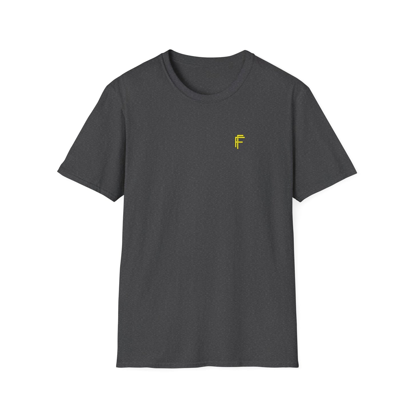 Minimalist Unisex Softstyle T-Shirt - Yellow Logo. - Fitness Frenzy