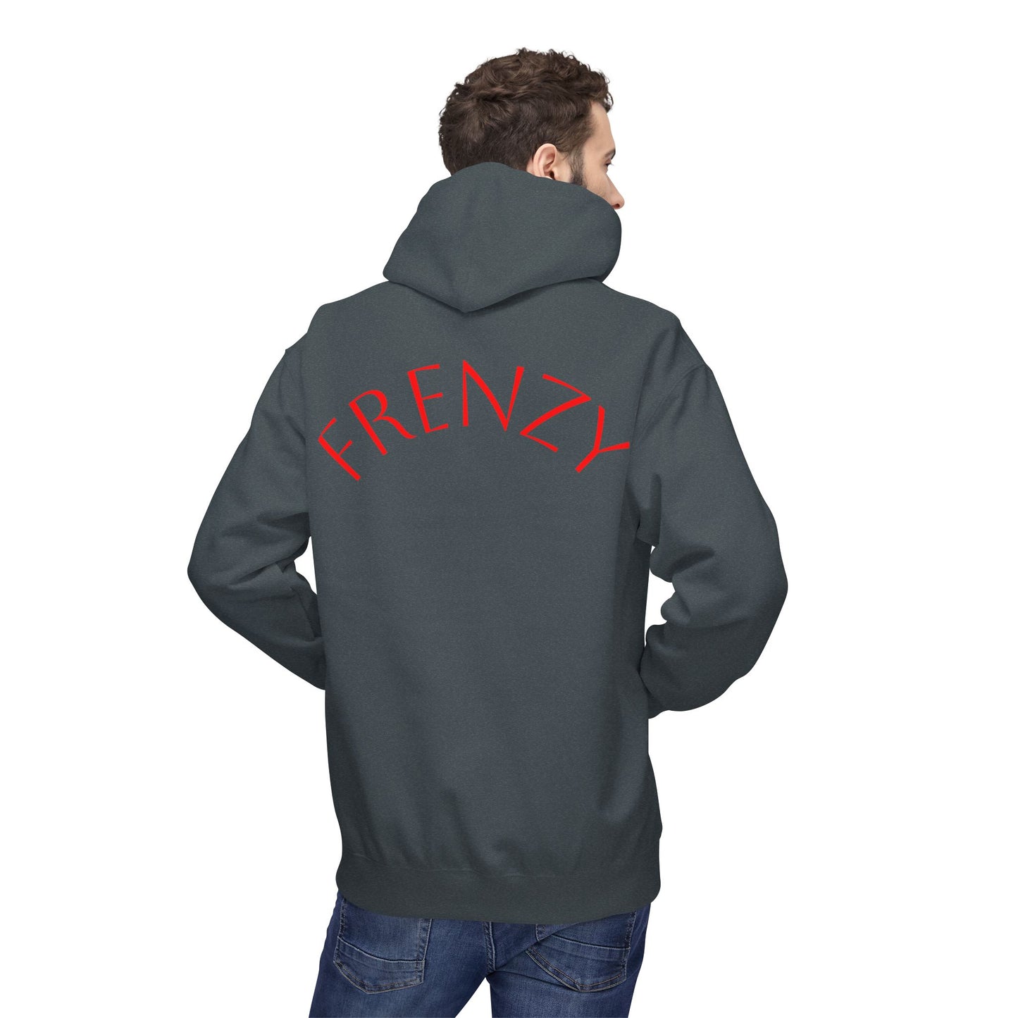 Fitness Frenzy Unisex Midweight Softstyle Hoodie with Red Logo - Trendy 'FRENZY' Design for Comfort and Style. - Fitness Frenzy