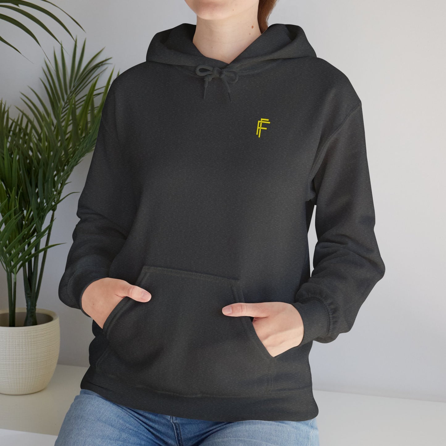 Frenzy Unisex Heavy Blend™ Hoodie with Yellow Logo. - Fitness Frenzy