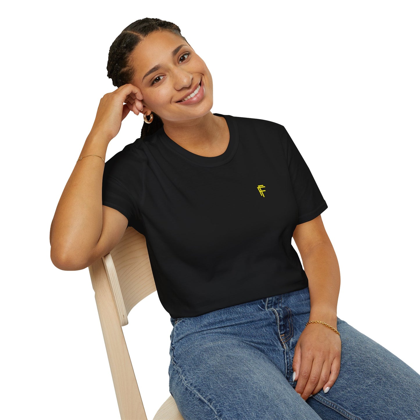 Minimalist Unisex Softstyle T-Shirt - Yellow Logo. - Fitness Frenzy